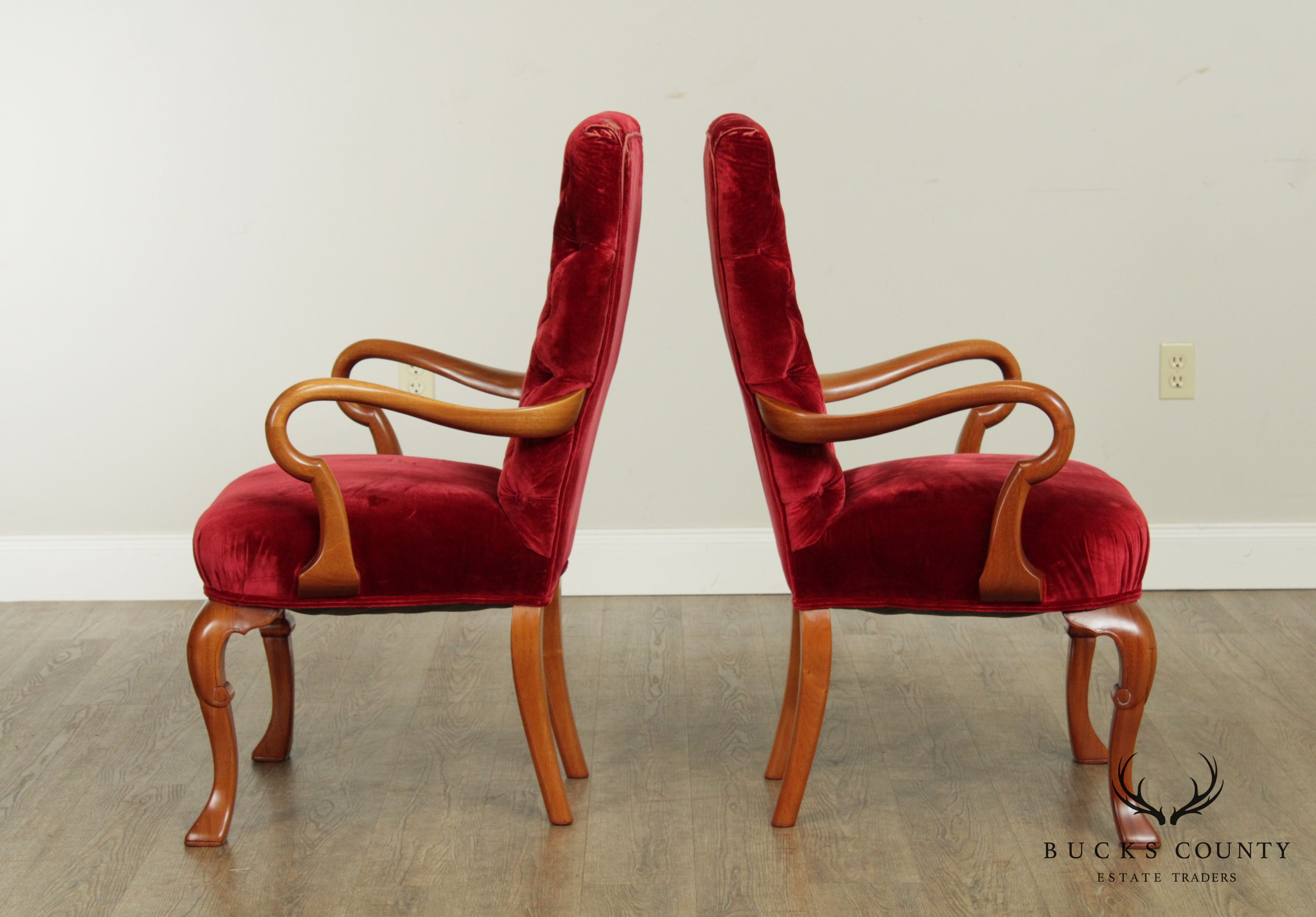 Vintage Pair Custom Quality Walnut Queen Anne Armchairs