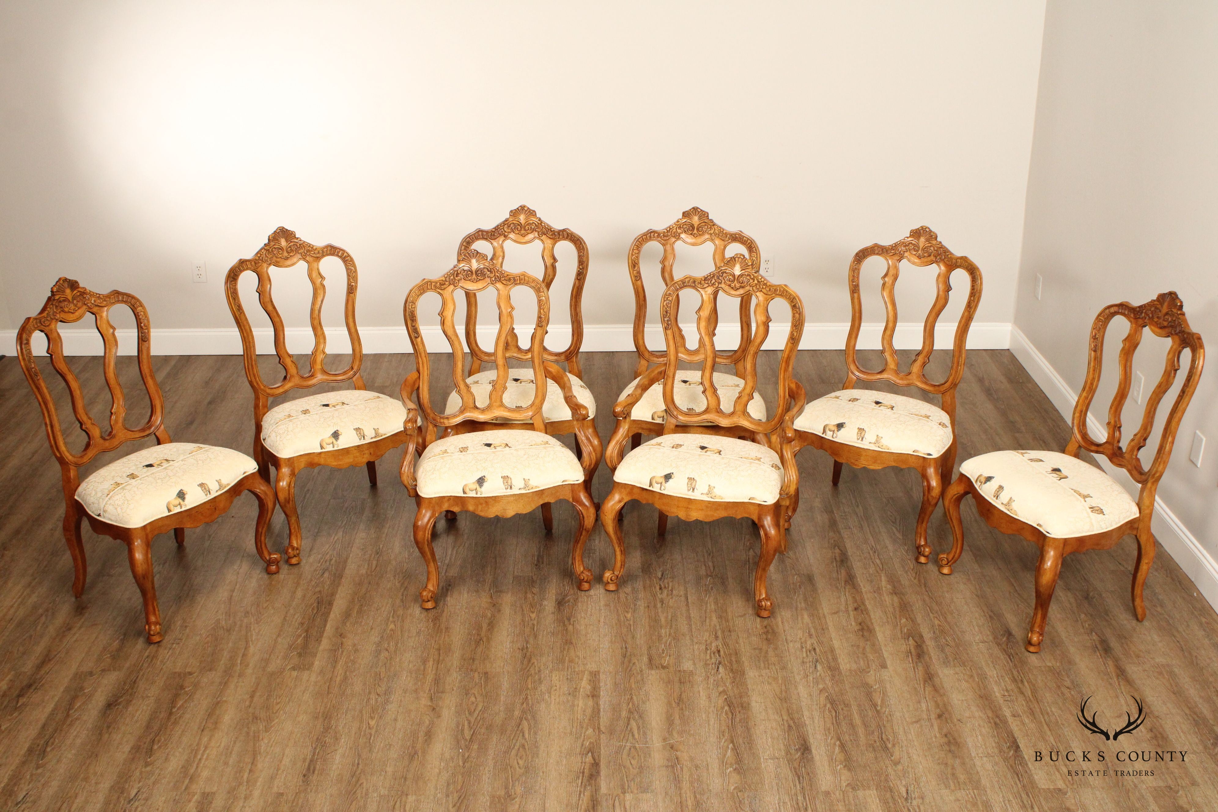 Century Furniture Coeur De France French Country Style Set of Eight Carved Dining Chairs