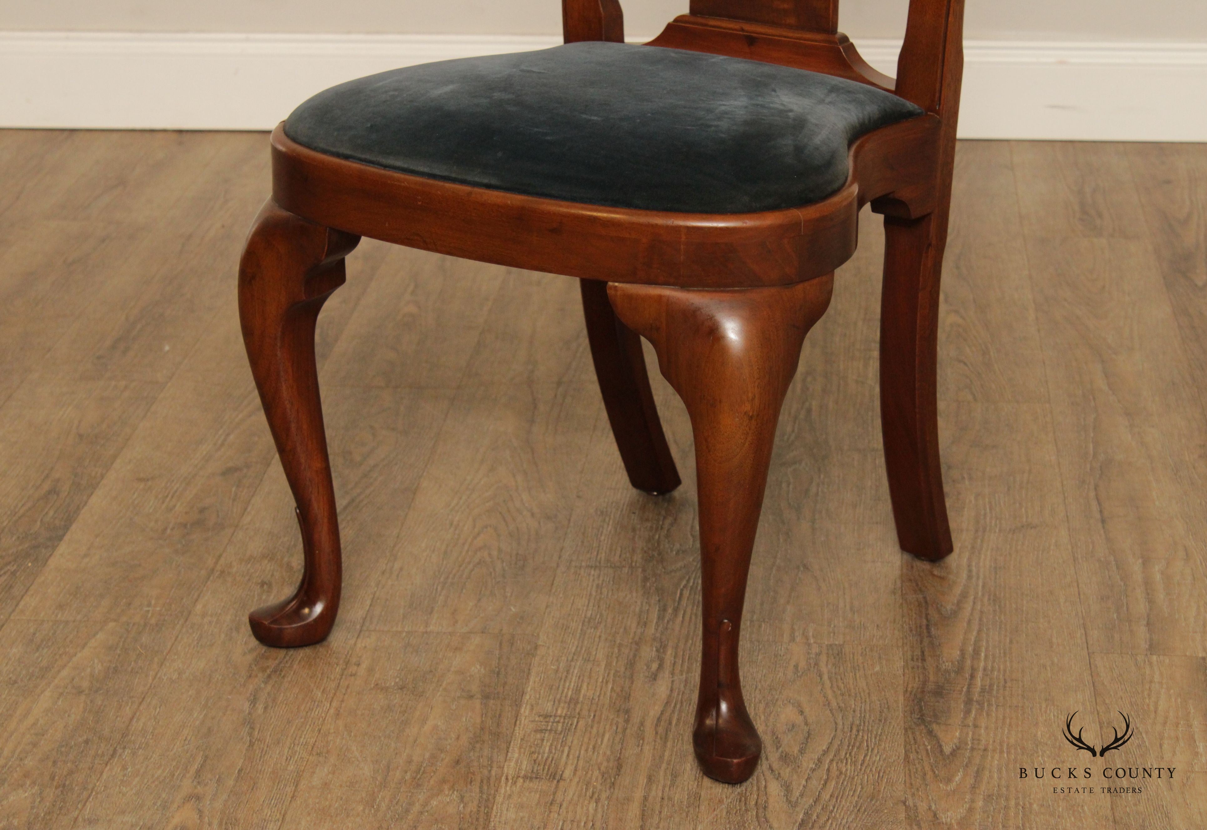 Queen Anne Style Bench Made Set of 6 Walnut Dining Chairs