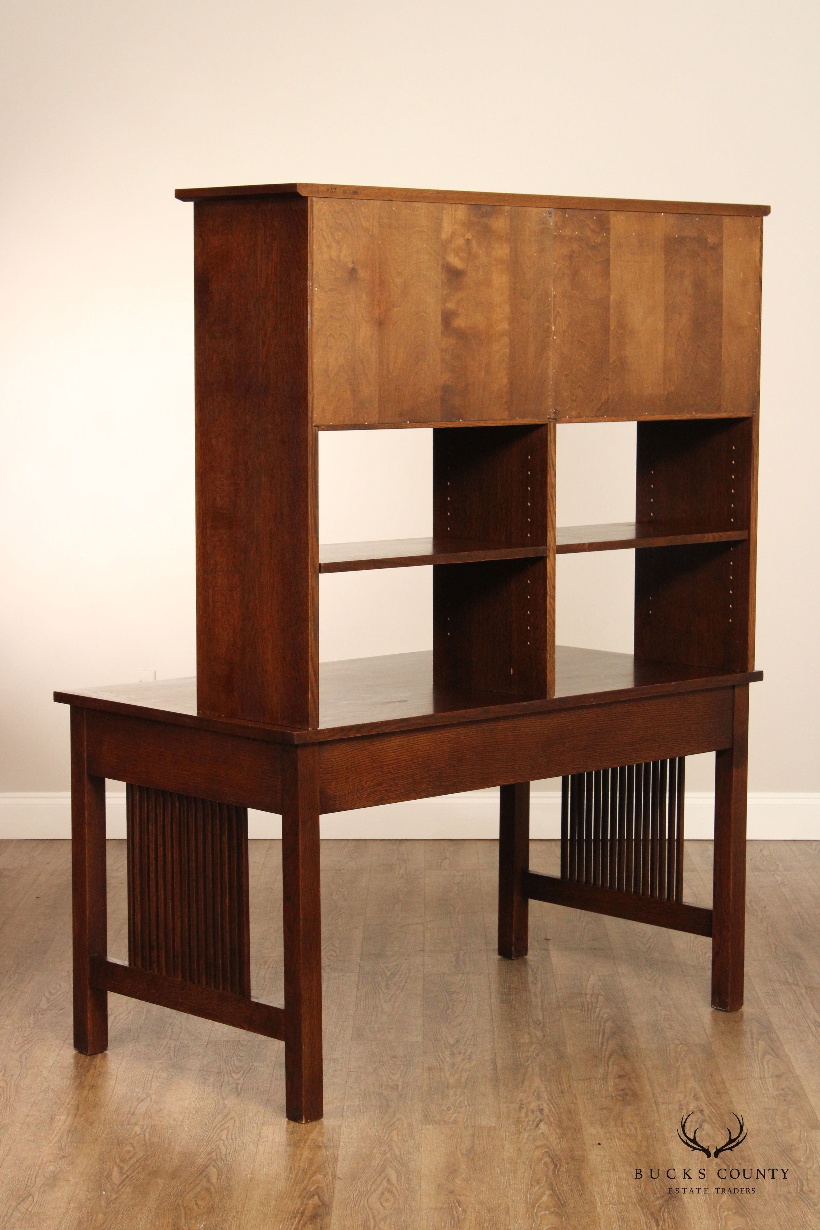 Stickley Mission Collection Oak Spindle Desk with Hutch