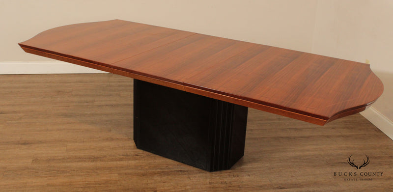 Henredon Art Deco Style Lacquered Walnut Pedestal Dining Table