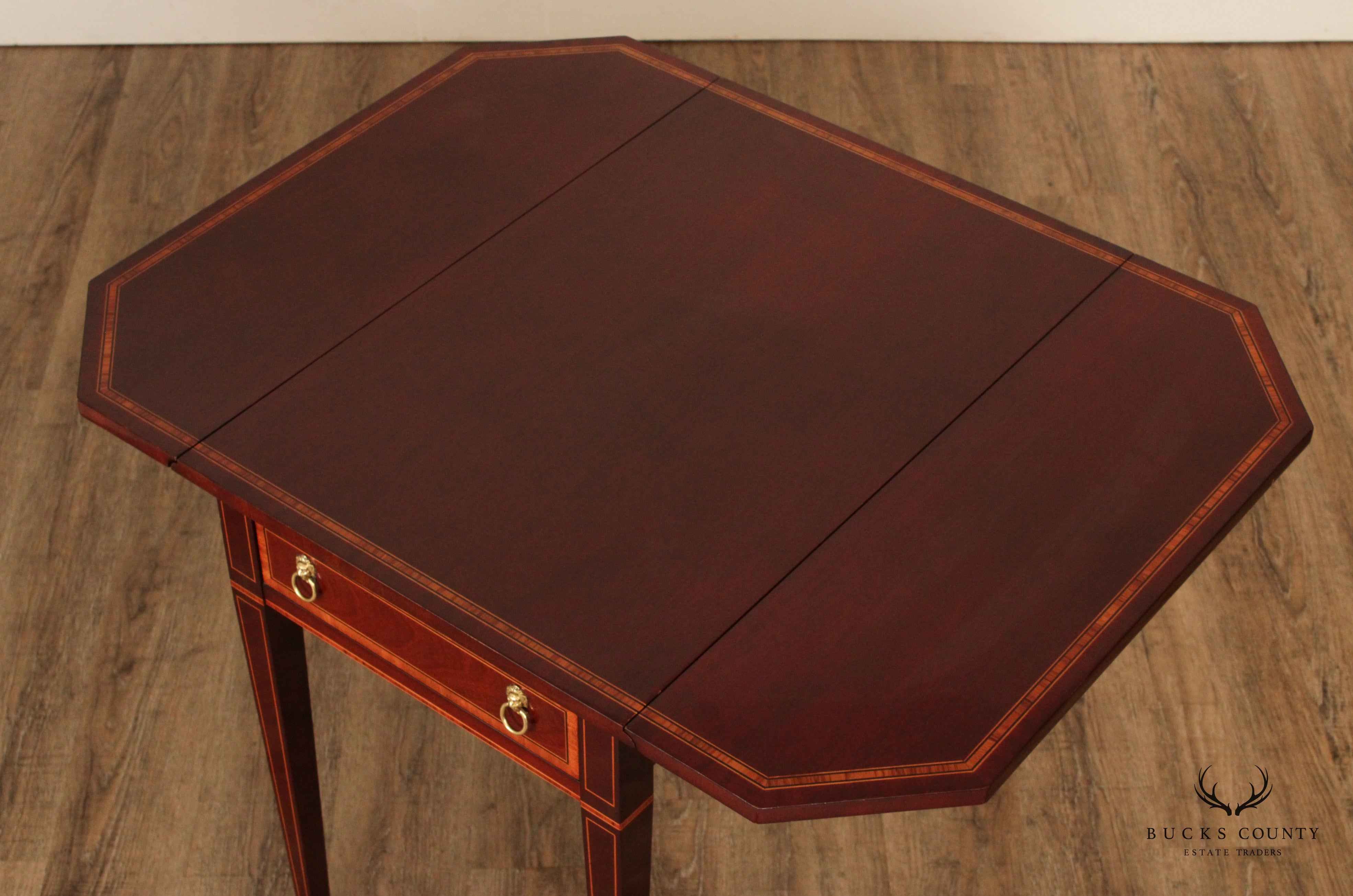 Kindel Federal Style Inlaid Mahogany Drop Leaf Pembroke Side Table