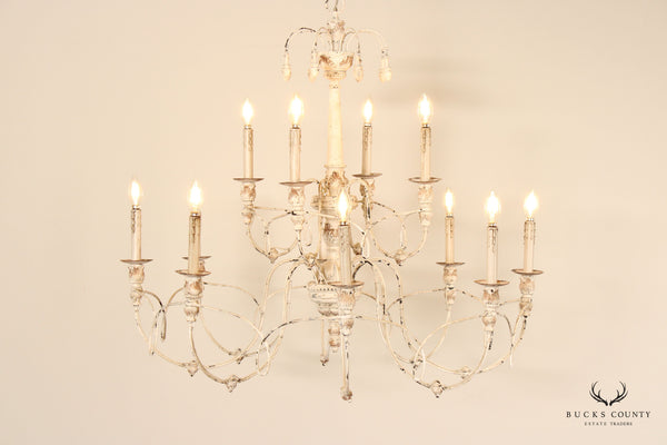 French Provincial Style Distress Painted 12-Light Chandelier