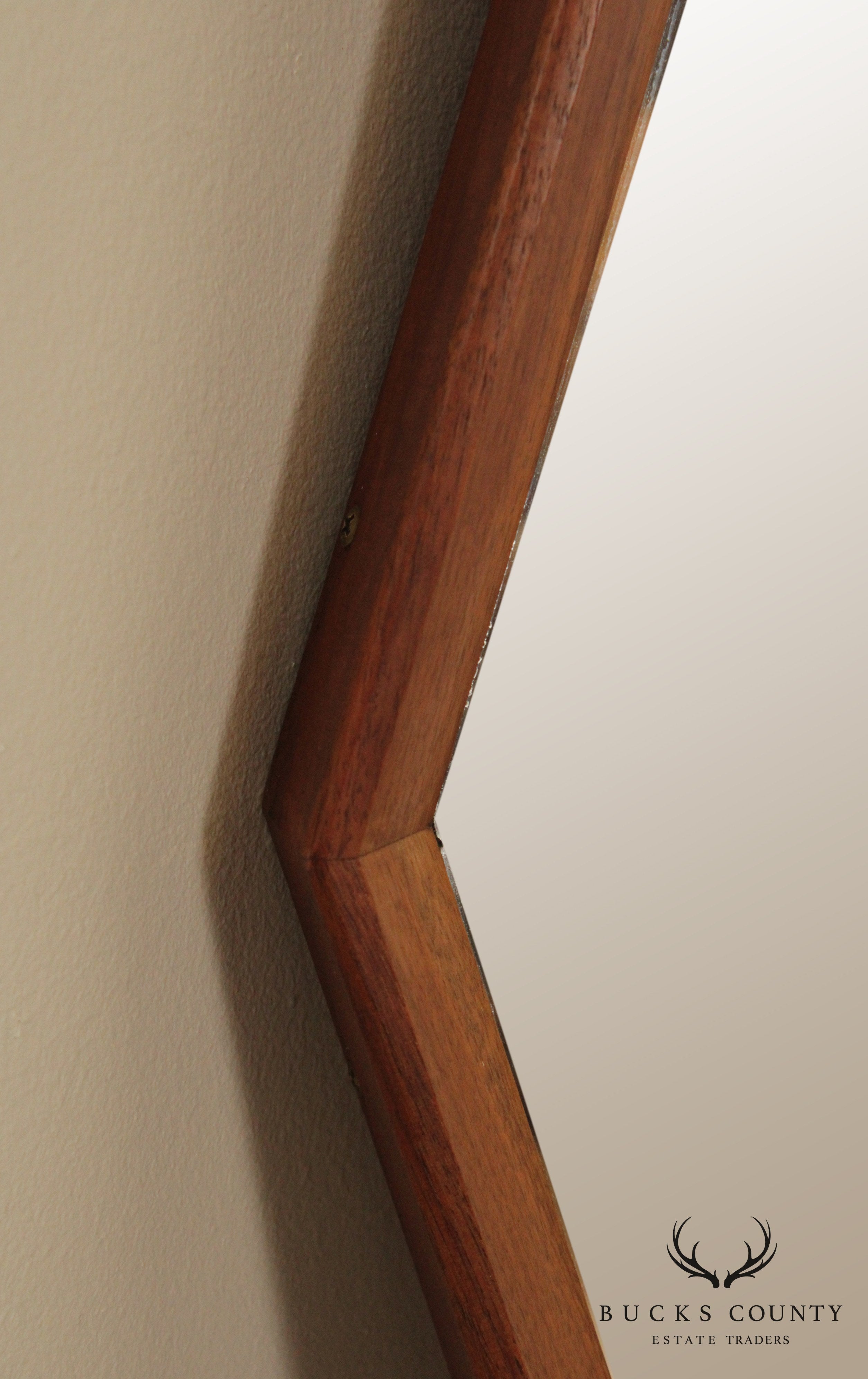 Mid Century Modern Walnut Hexagon Wall  Mirror