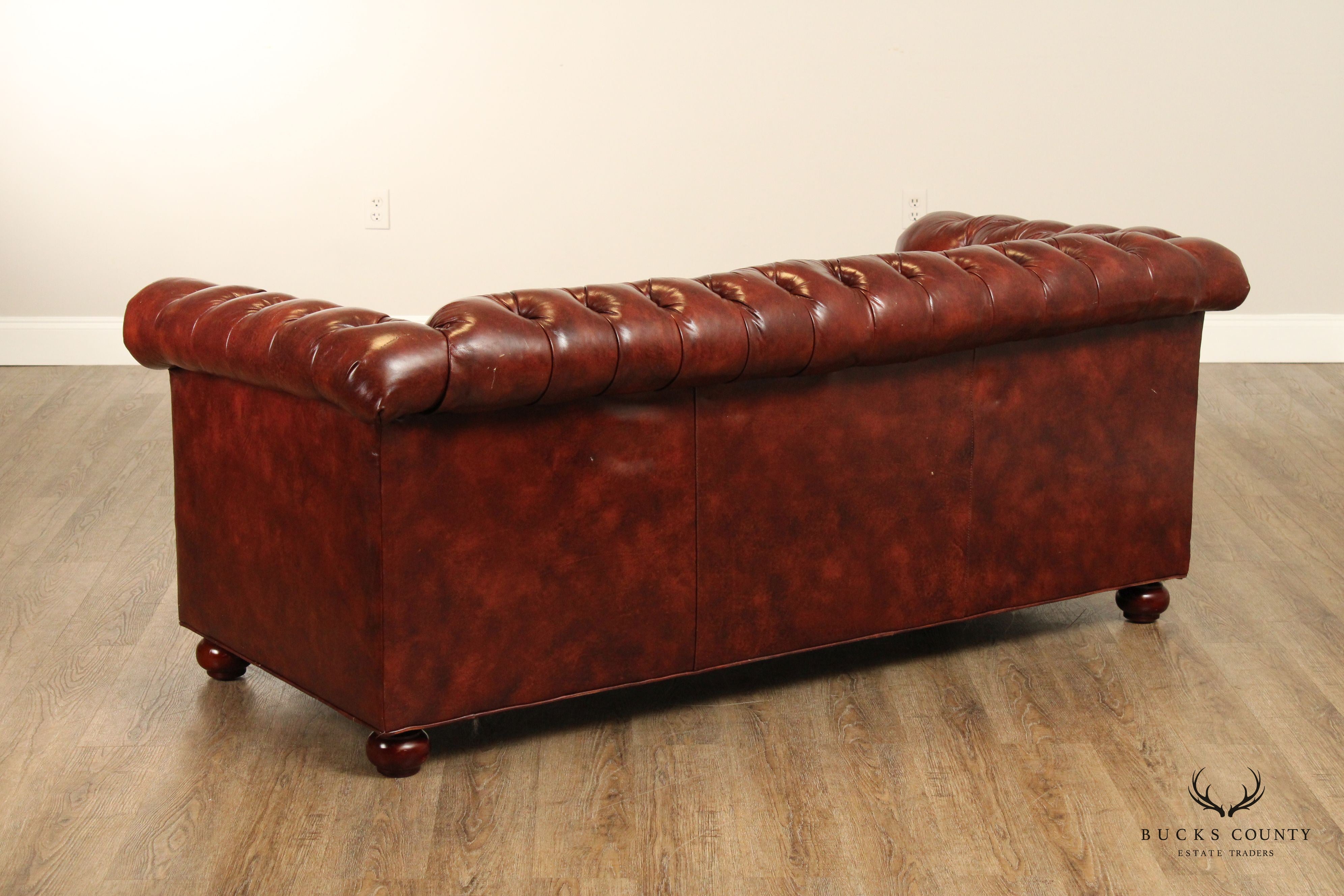 English Traditional Tufted Leather Chesterfield Style Sofa