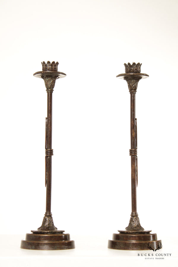 Regency Style Pair Bronze Candlesticks