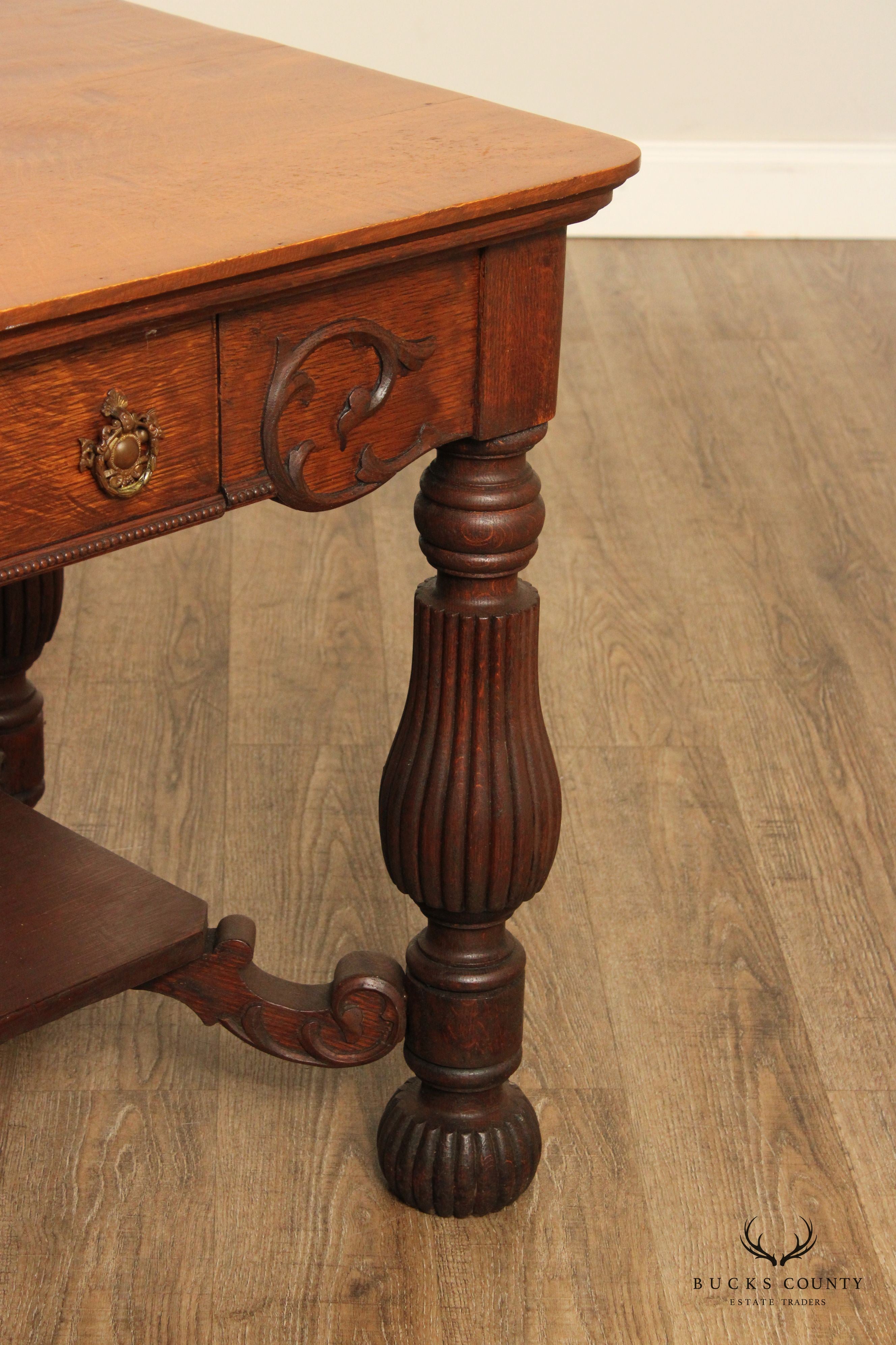 Antique Victorian Oak Writing Desk or Small Library Table