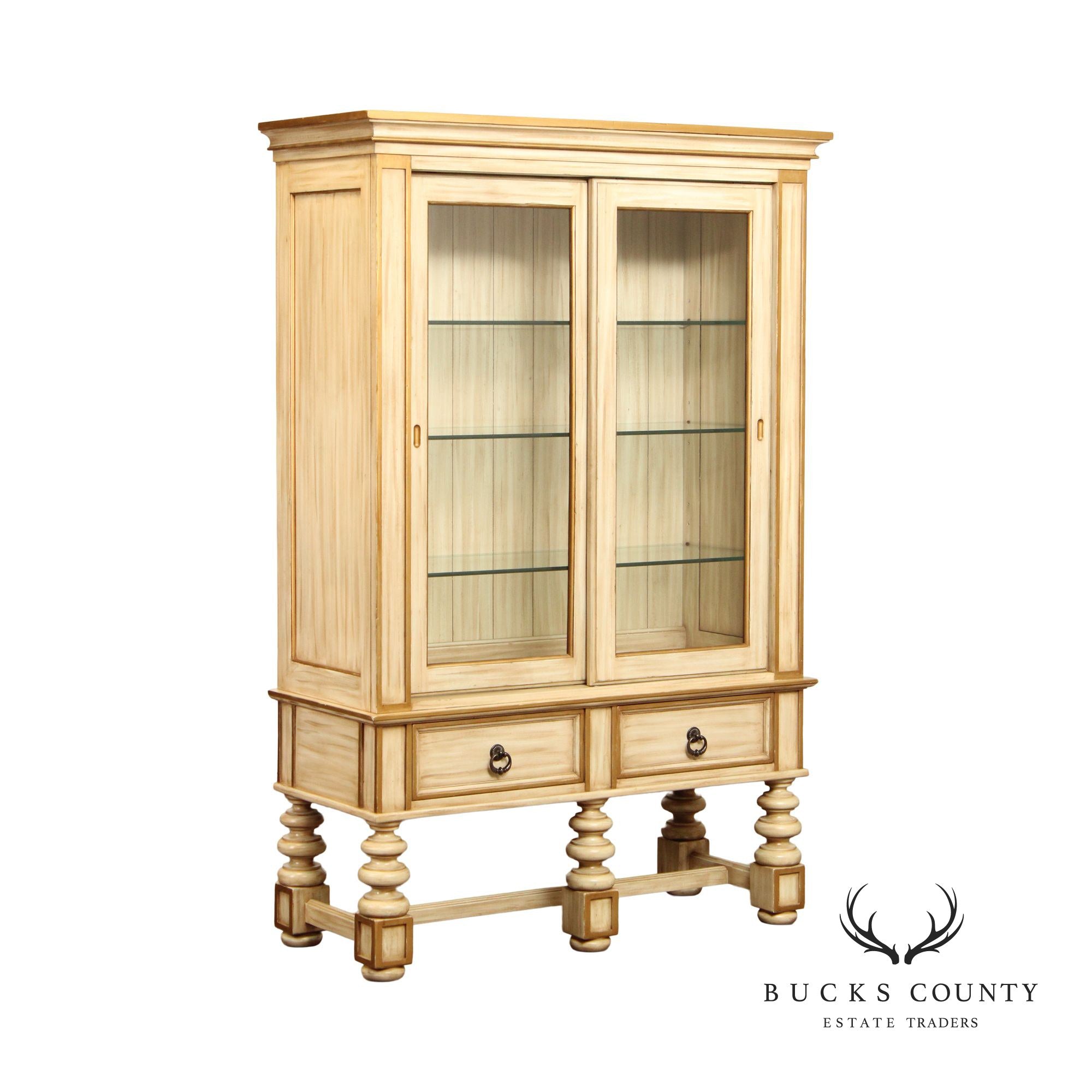 Harden Tuscan Style Paint Decorated Sliding Door China Display Cabinet