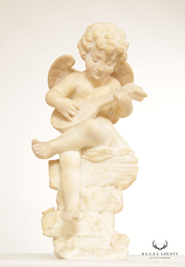 Antique Renaissance Revival Alabaster Carved Cherub Statue