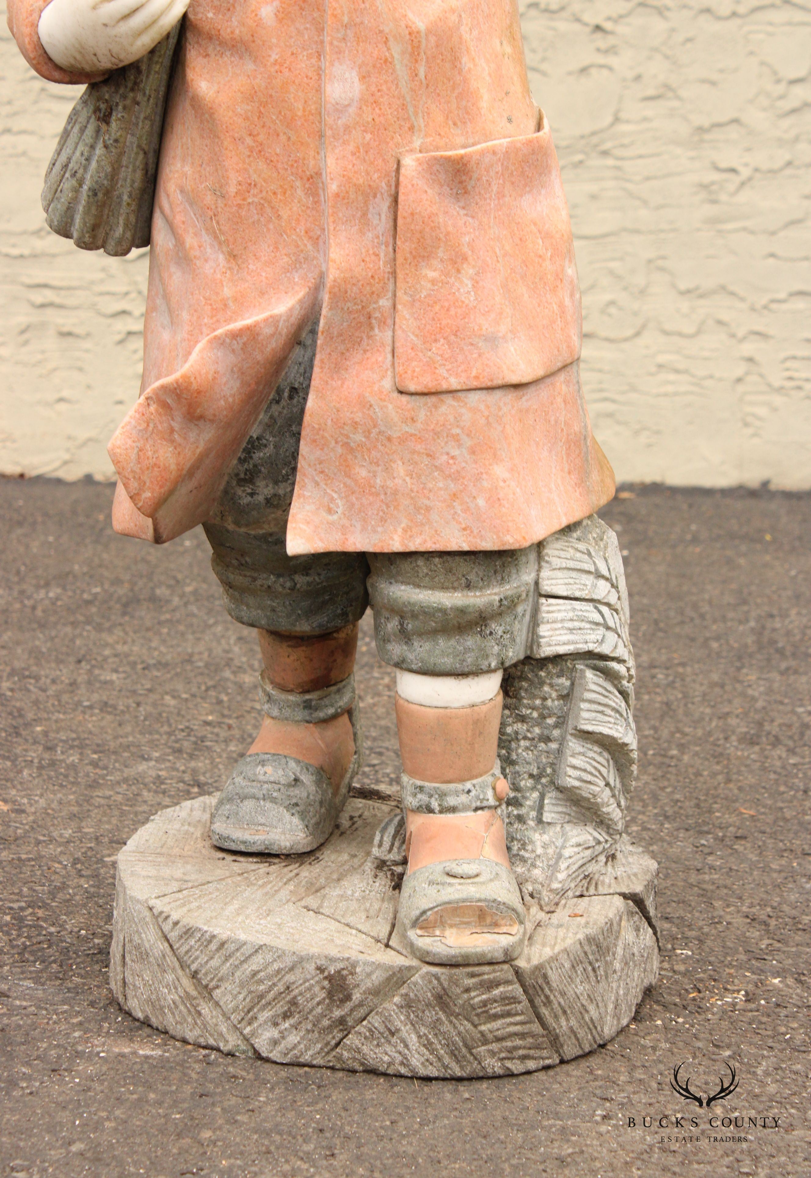 Vintage Figural Boy Marble Outdoor Garden Statue