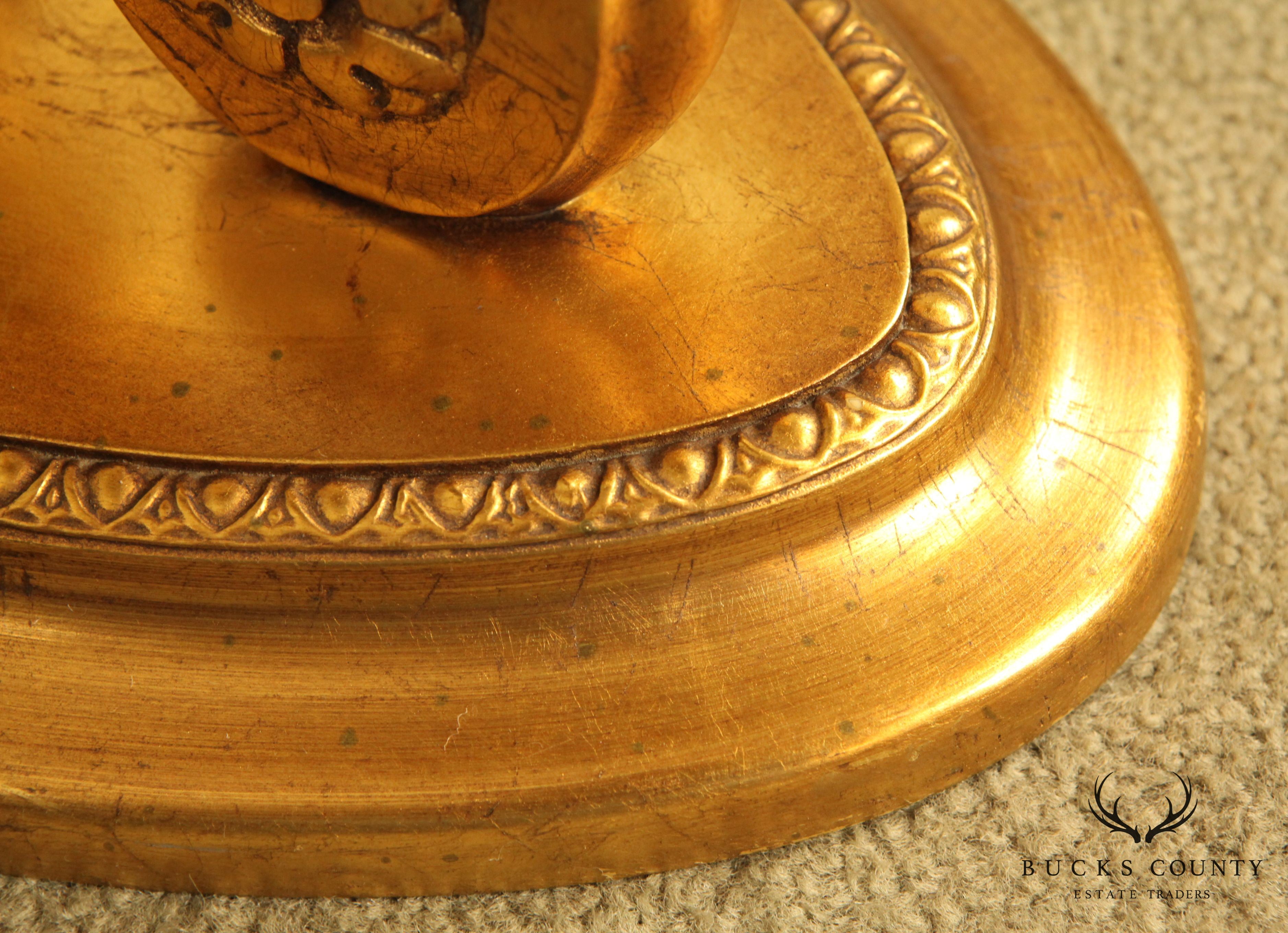 White Marble and Gilded Wood Hollywood Regency Petite Oval Side Table