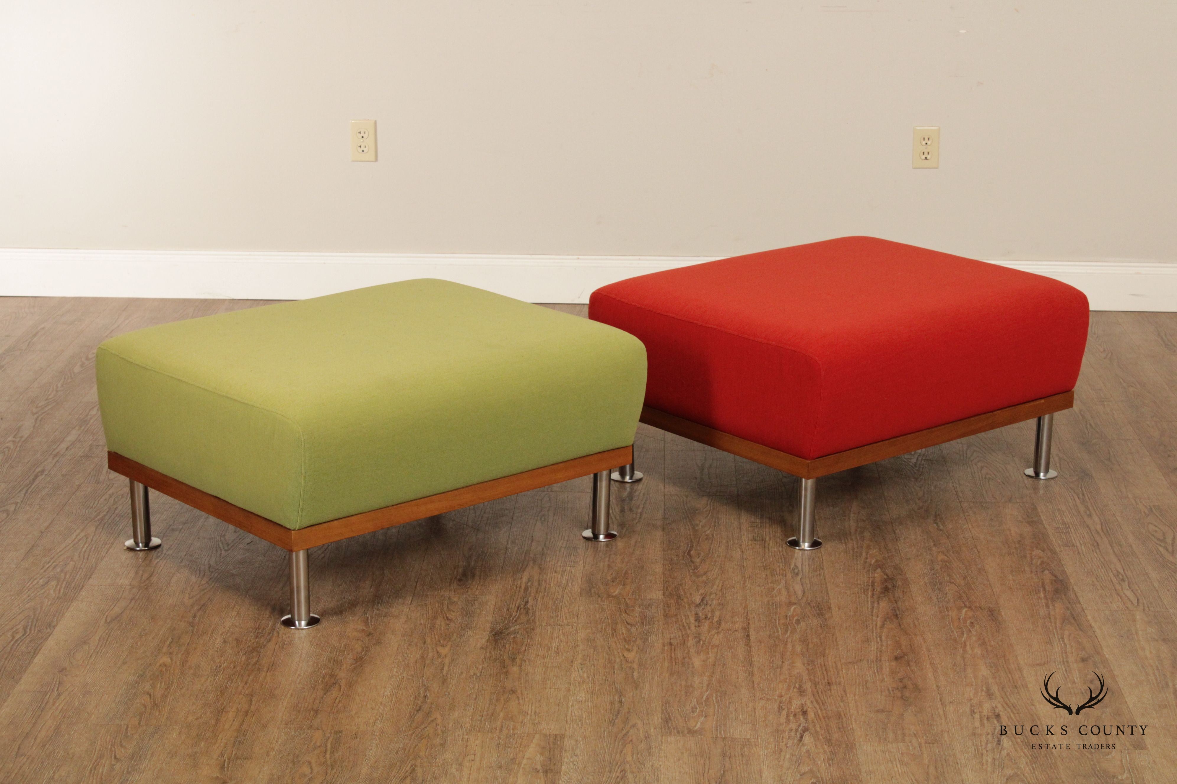 Mid Century Modern Style Pair of Upholstered Ottomans