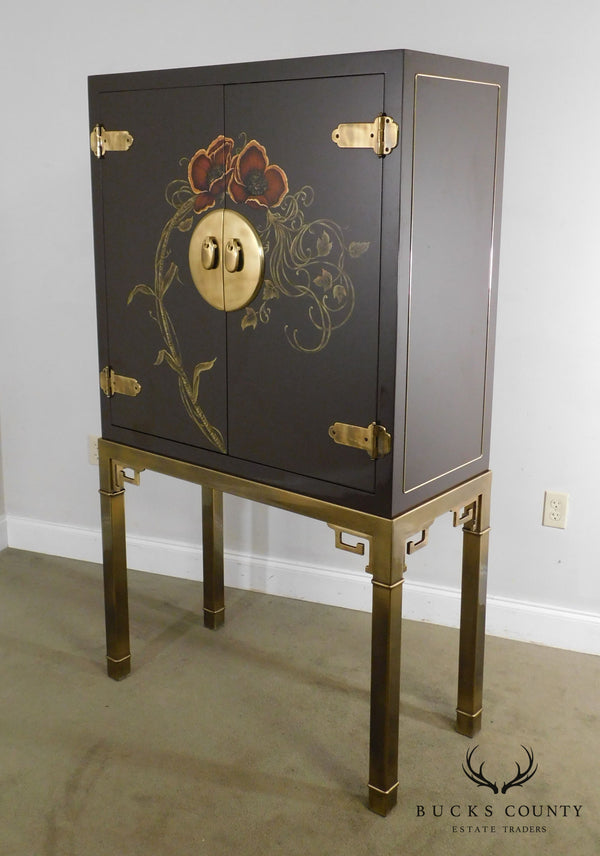 Mastercraft Asian Inspired Lacquered Bar Cabinet on Brass Stand