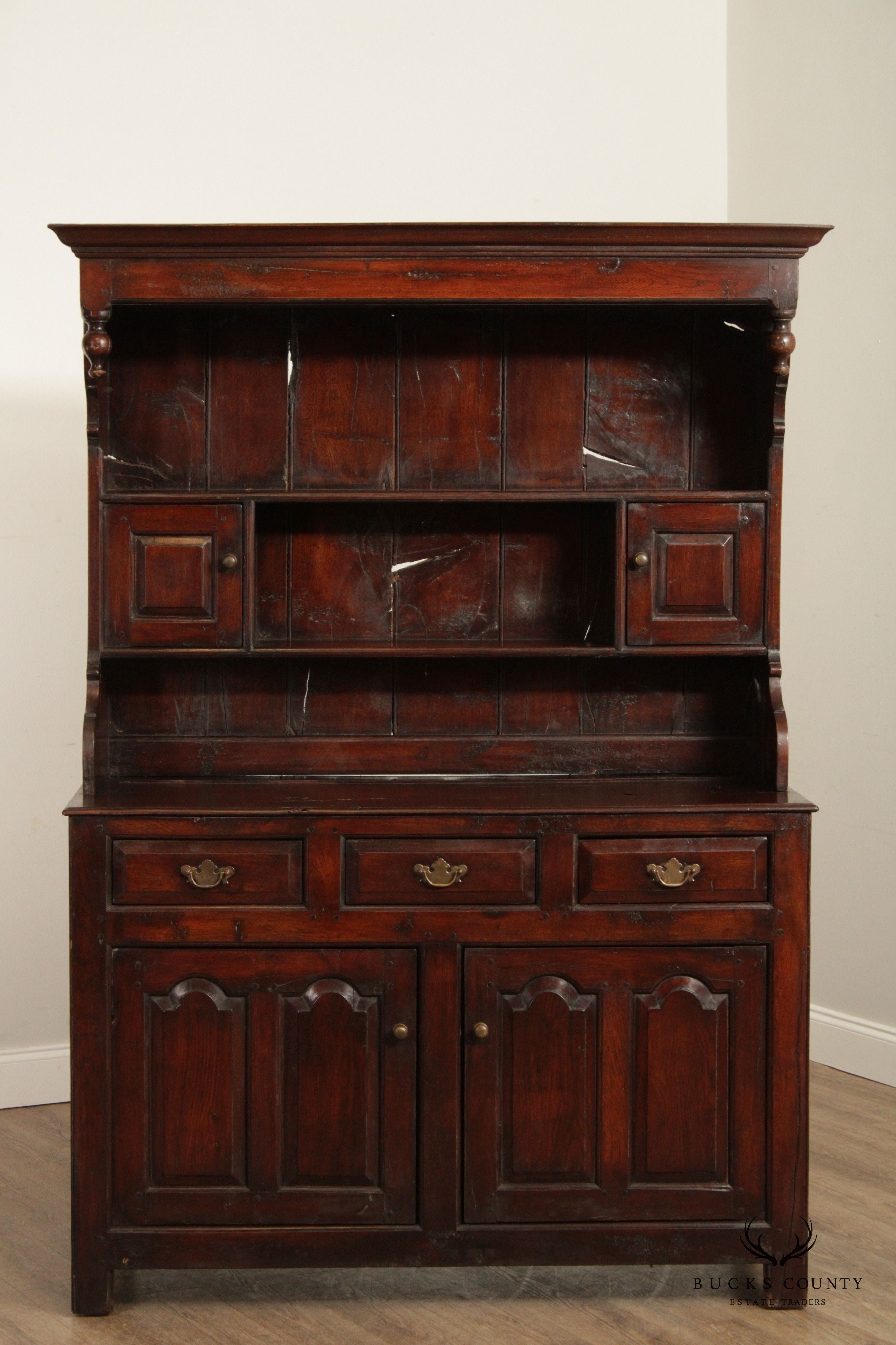 Antique English Oak Plate Cupboard or Hutch