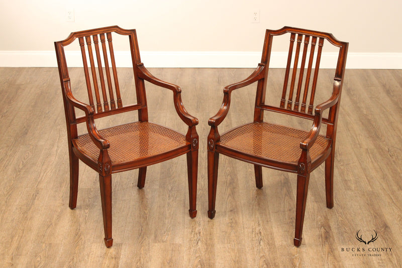 Maitland Smith Federal Style Pair of Cane Seat Mahogany Armchairs