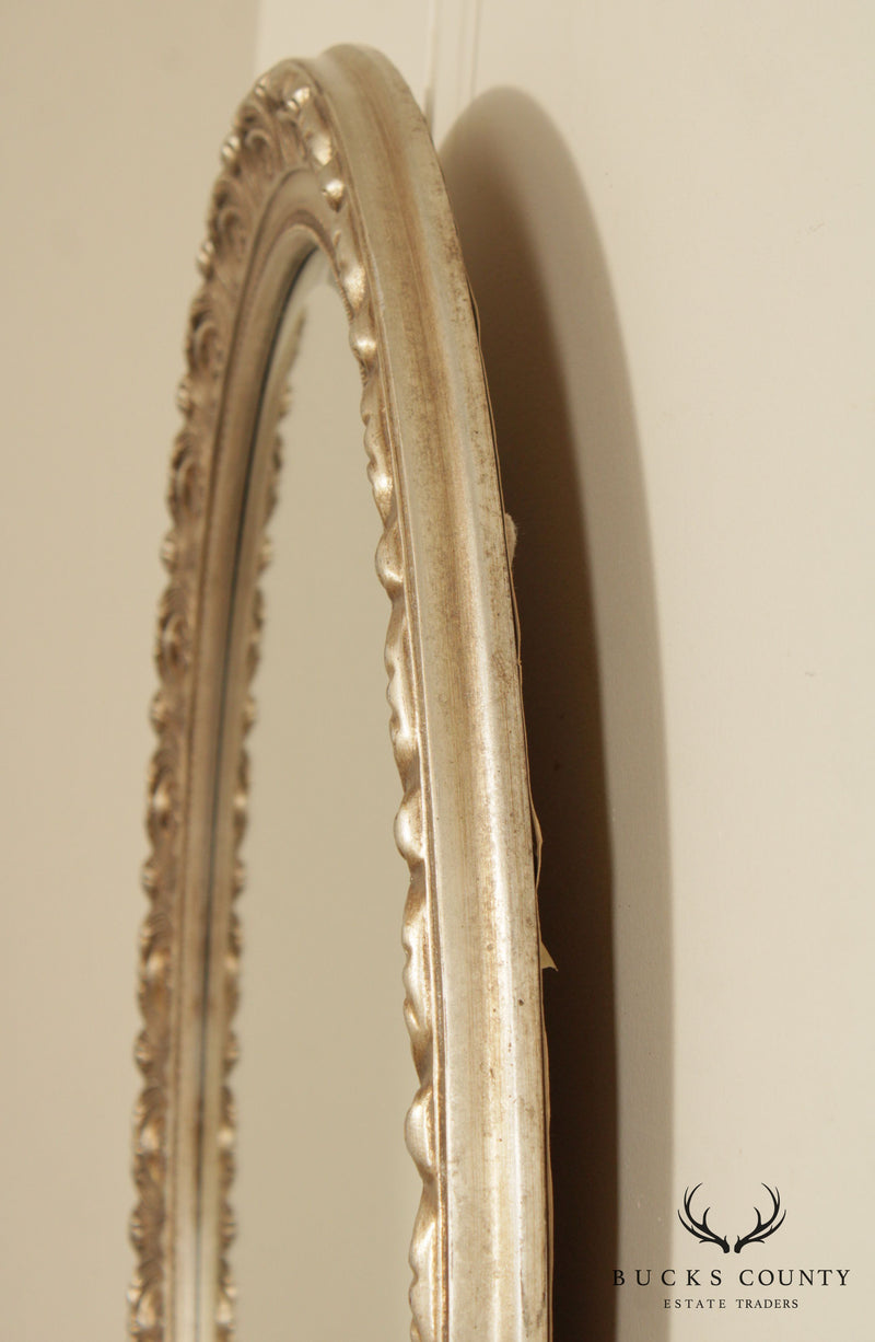 Oval Silver Frame Beveled Wall Mirror