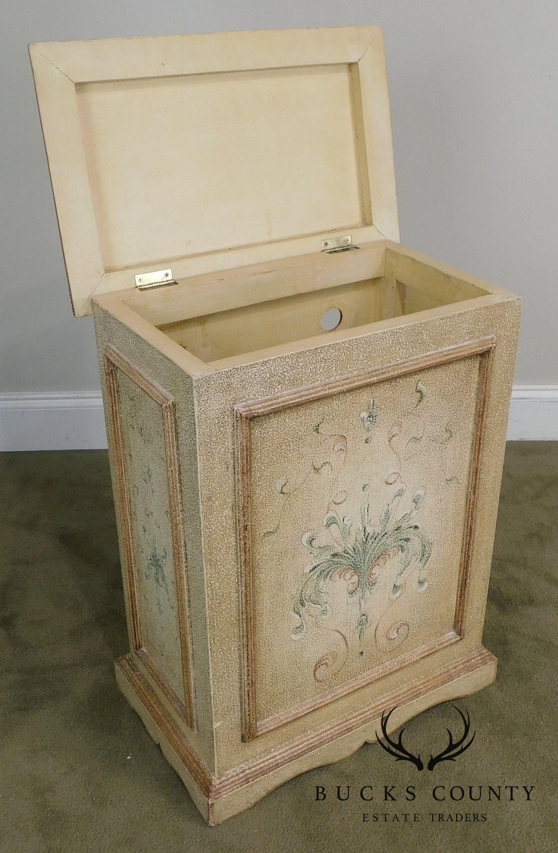 Florentine Style Paint Decorated Lidded Hamper