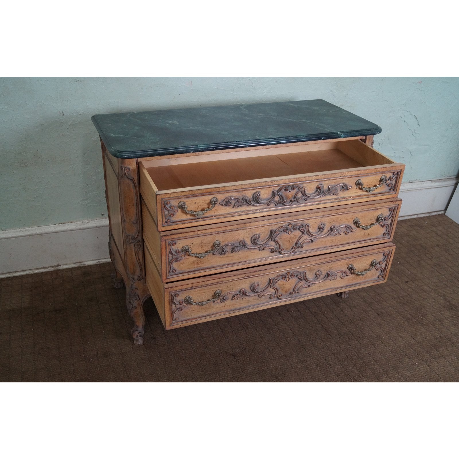 Vintage Custom Quality Rococo Style Bachelors Chest w/ Faux Marble Painted Top