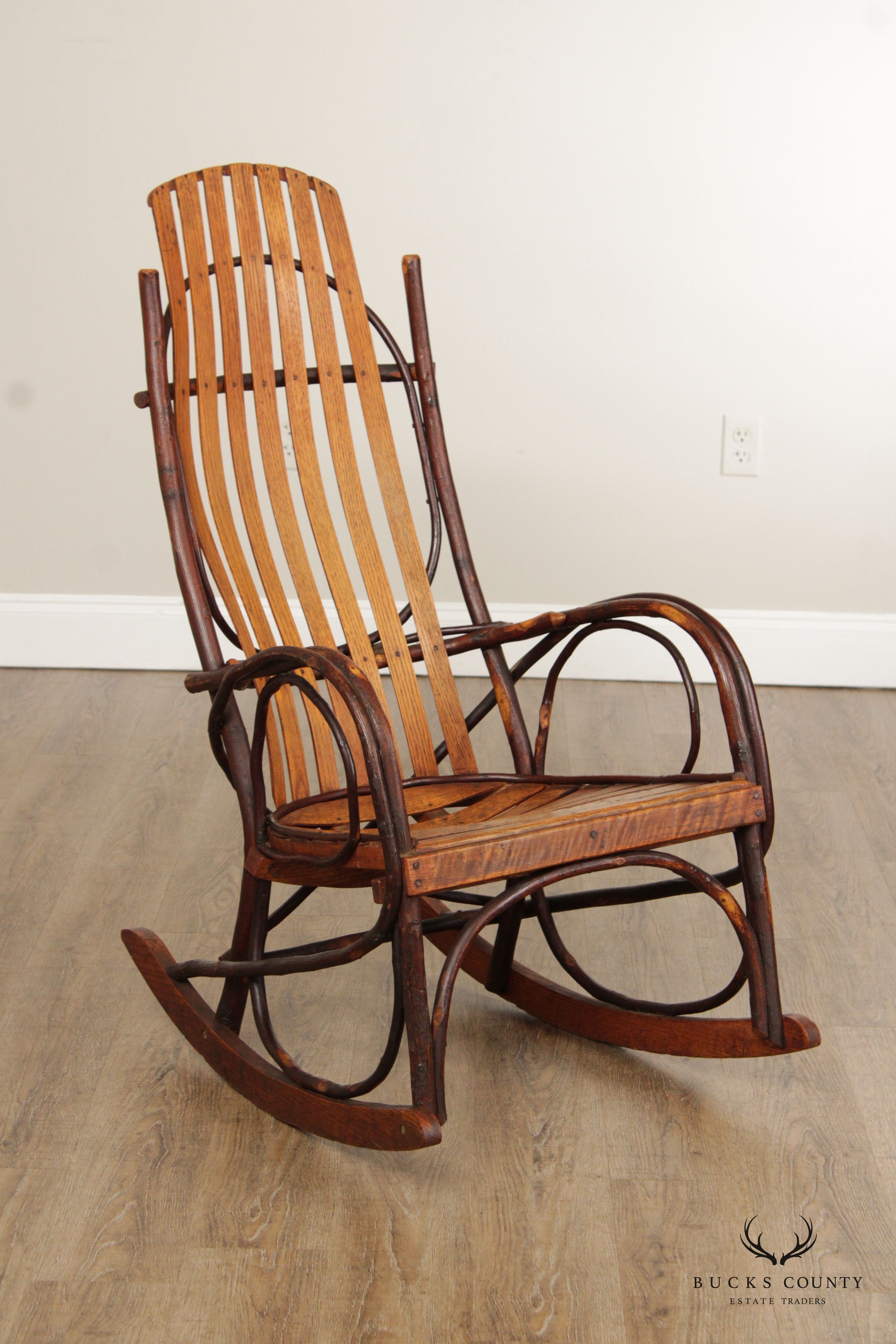 A.C. LATSHAW VINTAGE ADIRONDACK OAK BENTWOOD ROCKER