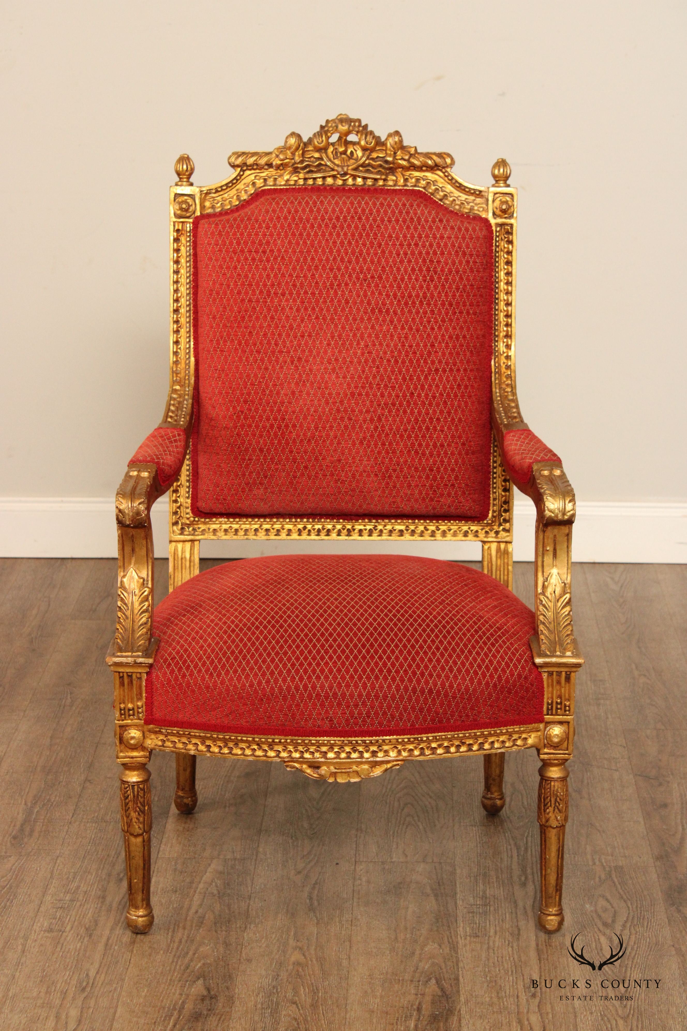 French Louis XVI Giltwood Fauteuil Armchair