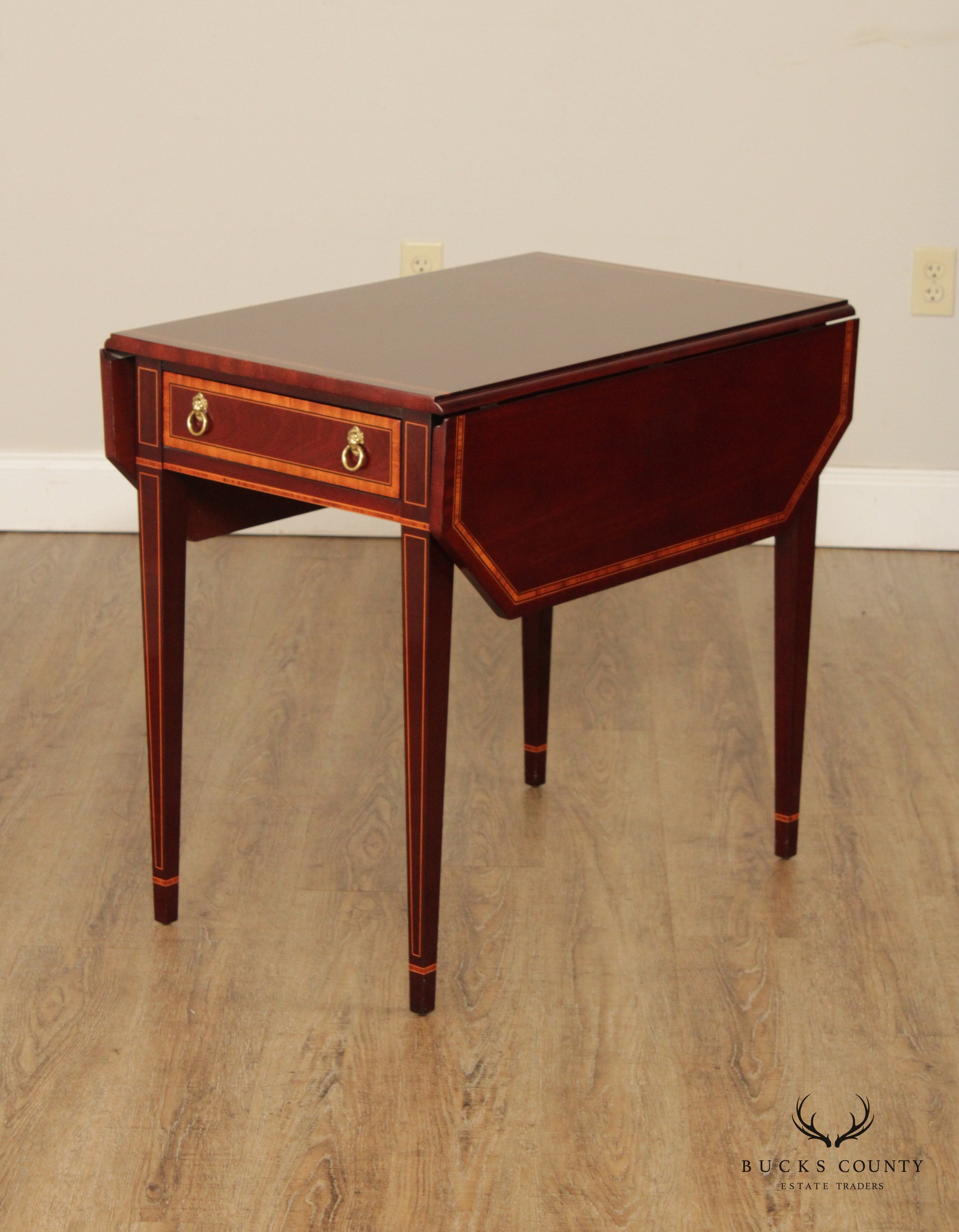 Kindel Federal Style Inlaid Mahogany Drop Leaf Pembroke Side Table