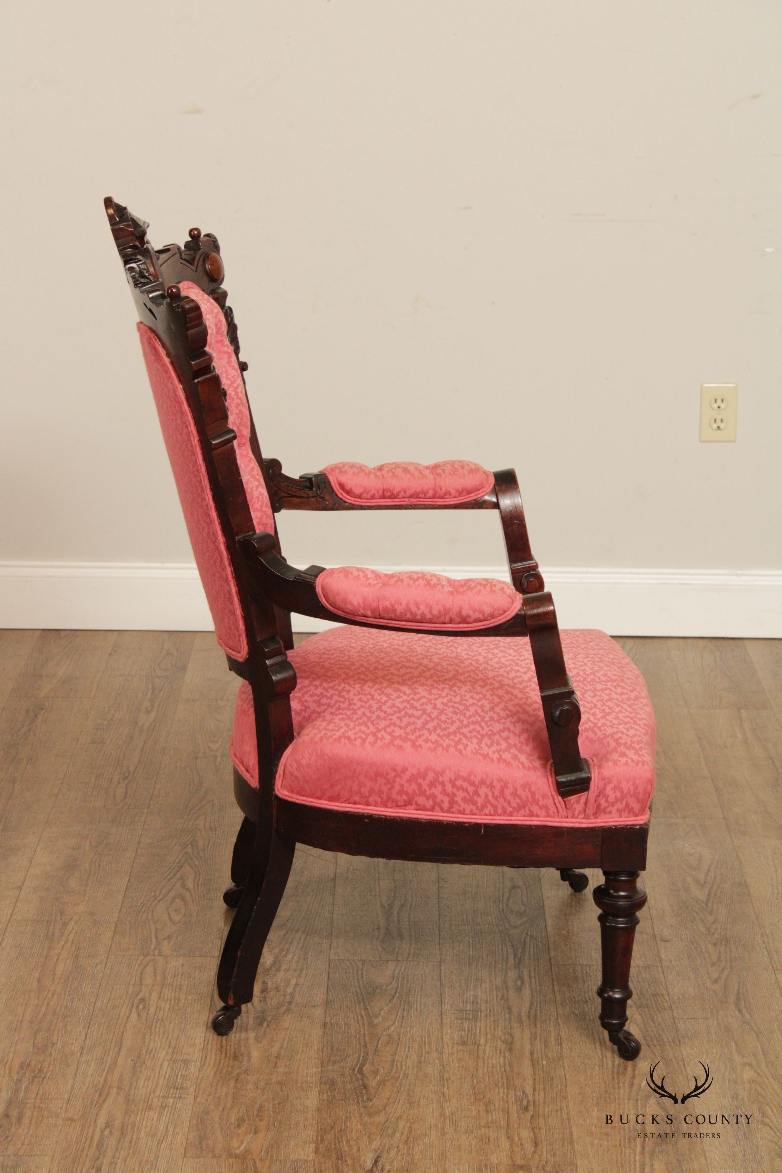 Antique Victorian Renaissance Carved Walnut Armchair