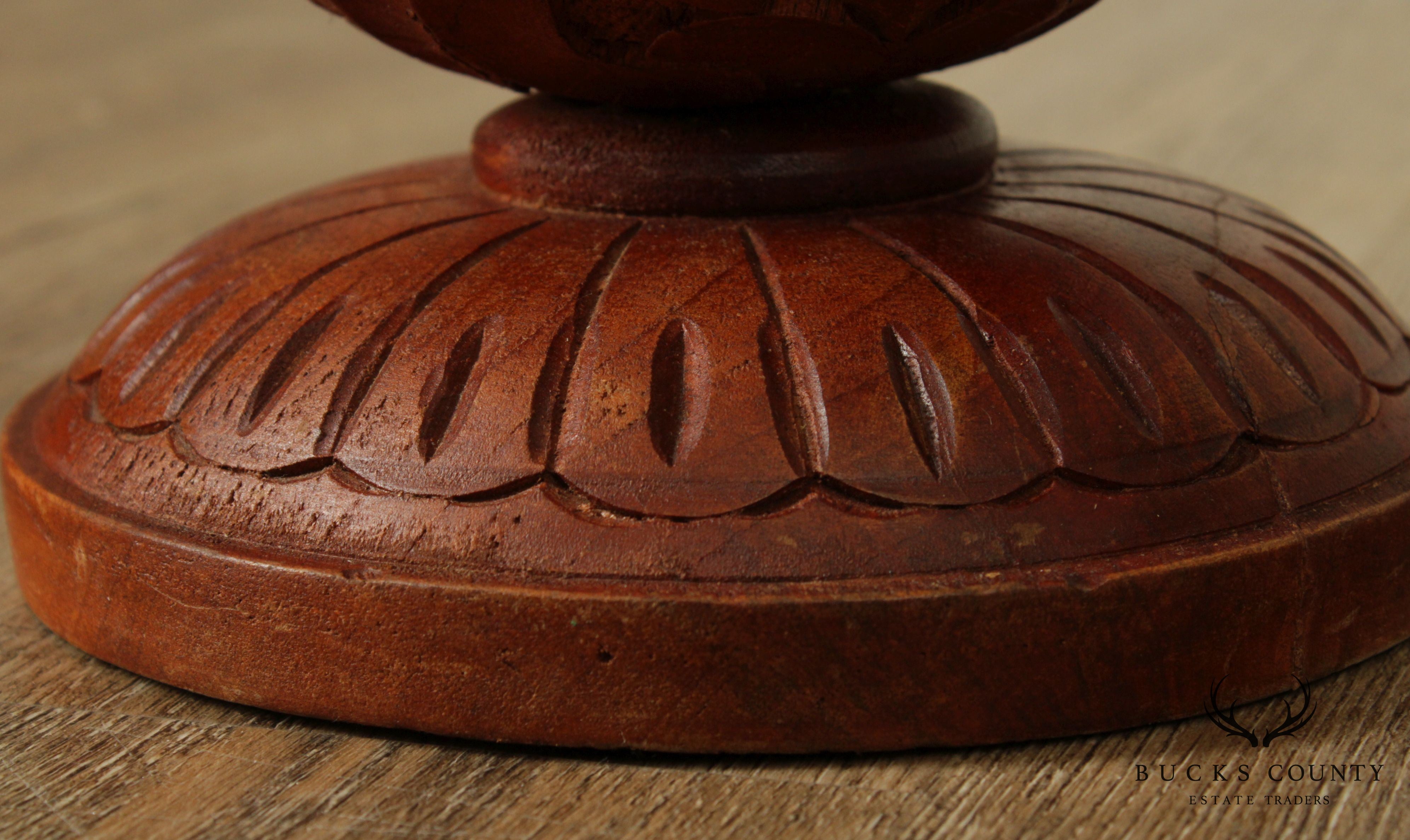 Quality Pair Curved Wood Sphere Table lamps