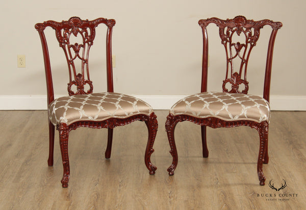 Rococo Style Pair Carved Mahogany Side Chairs