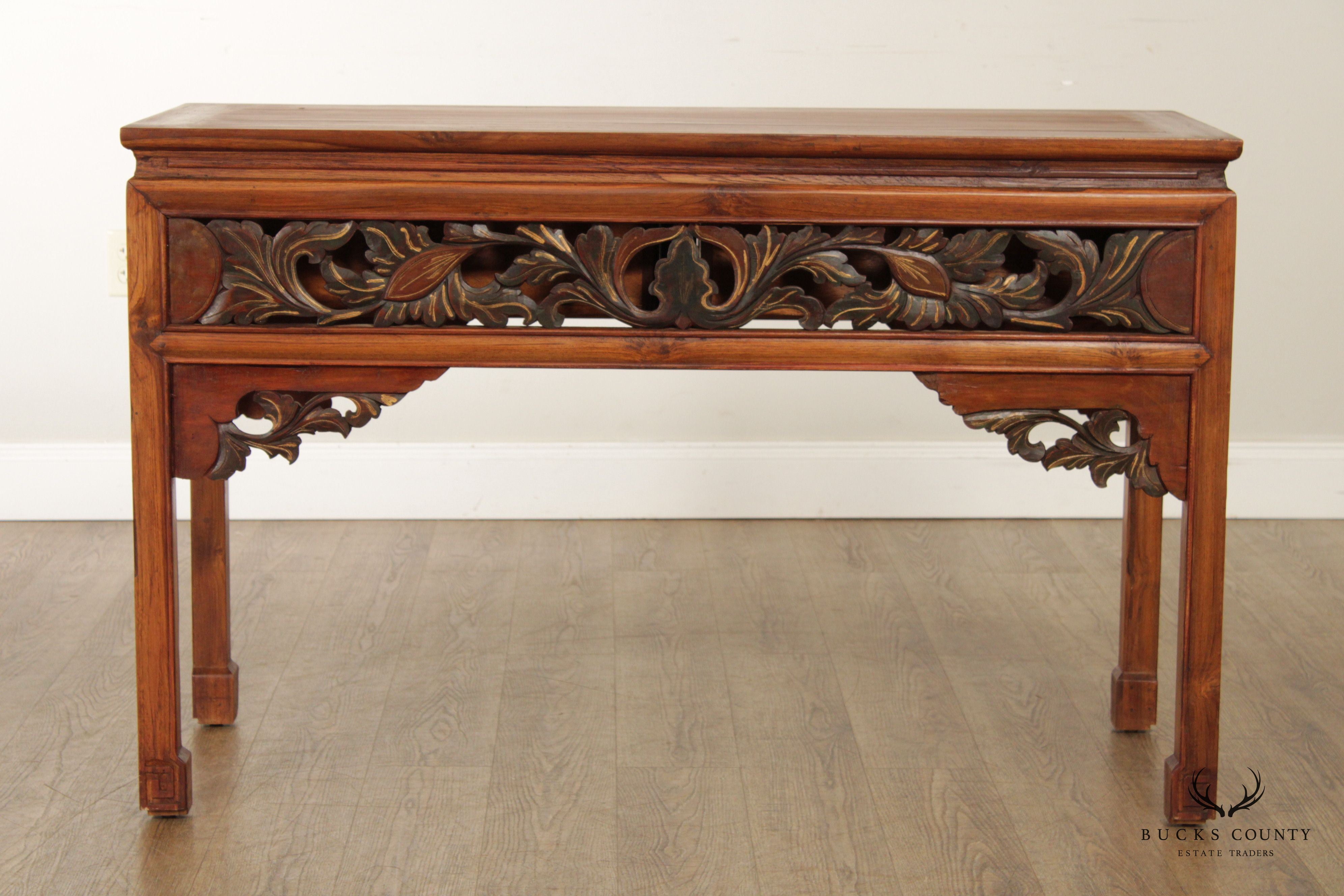 Asian Hardwood Carved Two-Drawer Console Table