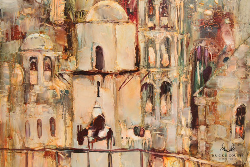 Vintage 20th C. Abstract Jerusalem Cityscape Original Painting, By Mark Tochilkin
