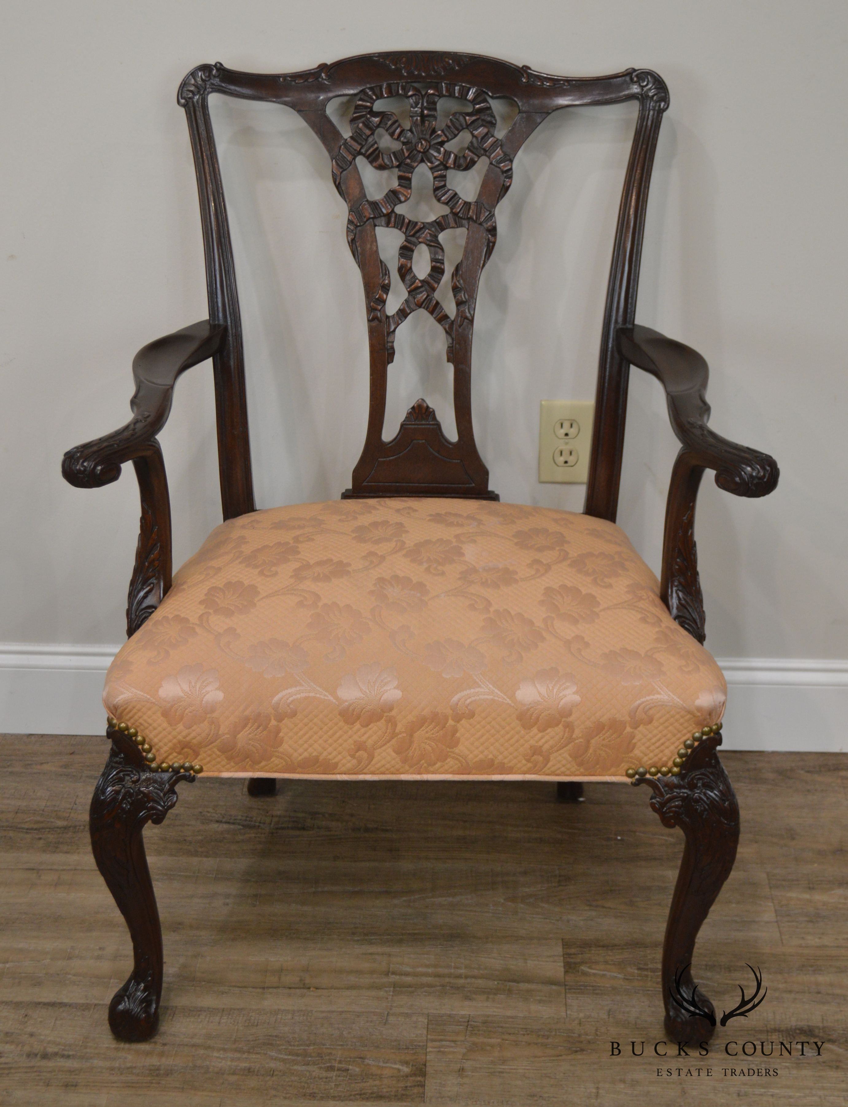 Georgian Style 1930's Mahogany Carved Armchair