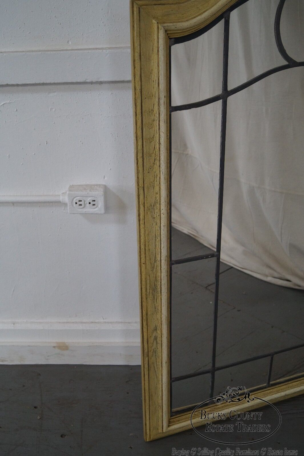 Vintage Cerused Oak Frame Leaded Glass Mirror