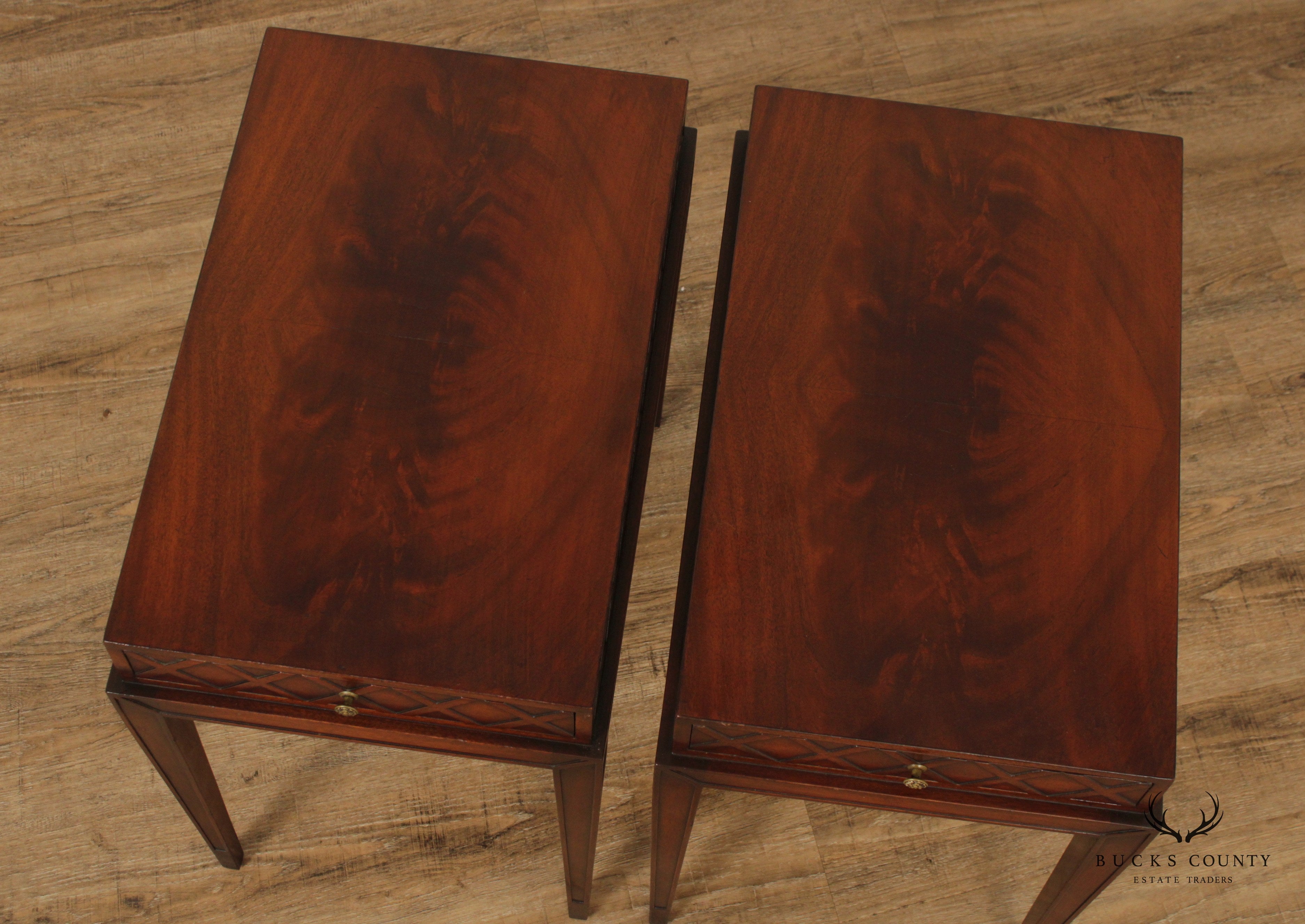 Mid Century Hollywood Regency Style Quality  Pair Mahogany Side Tables