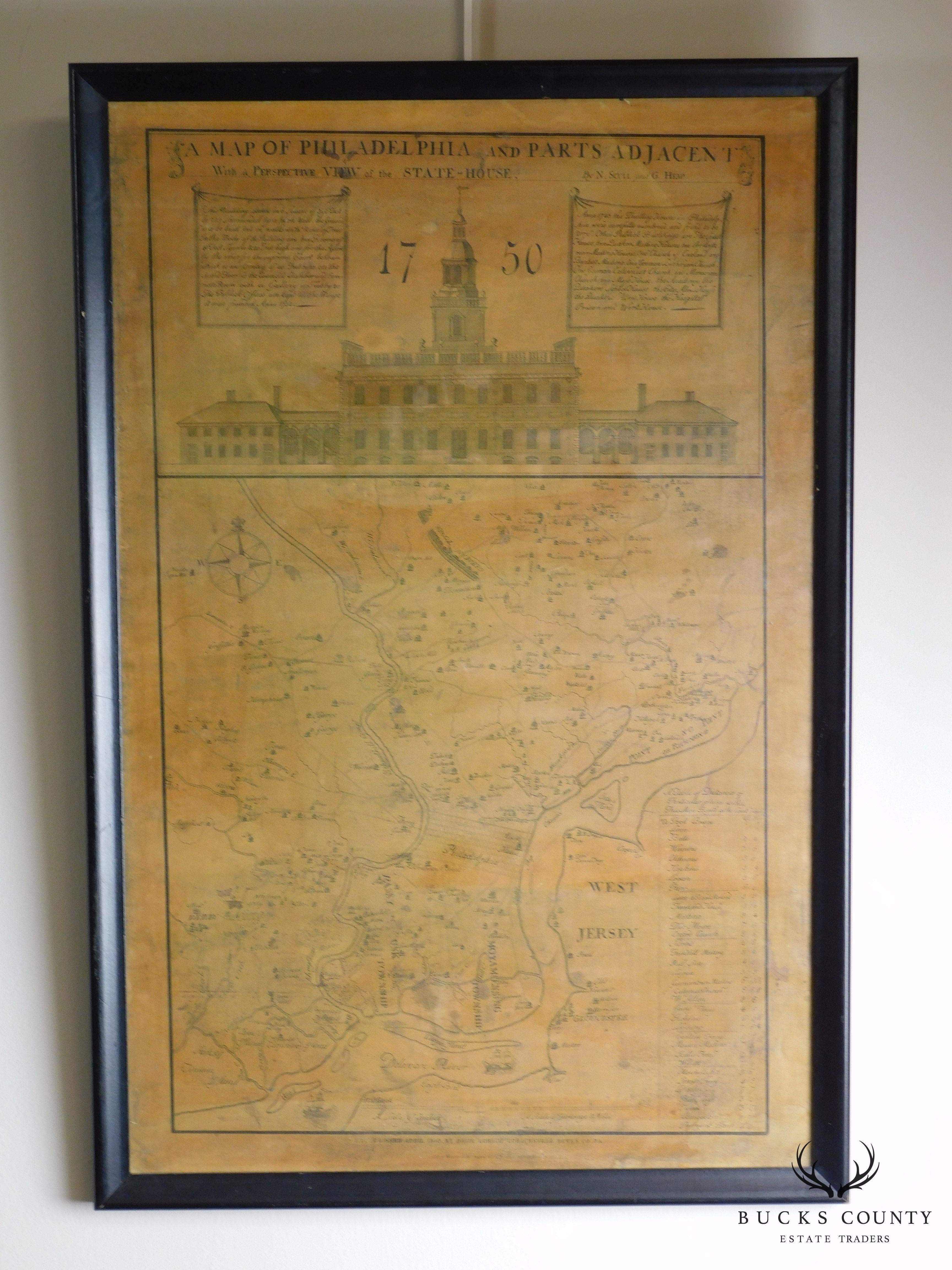 Antique 1750 Framed Map of Philadelphia and Parts Adjacent : David Lobach