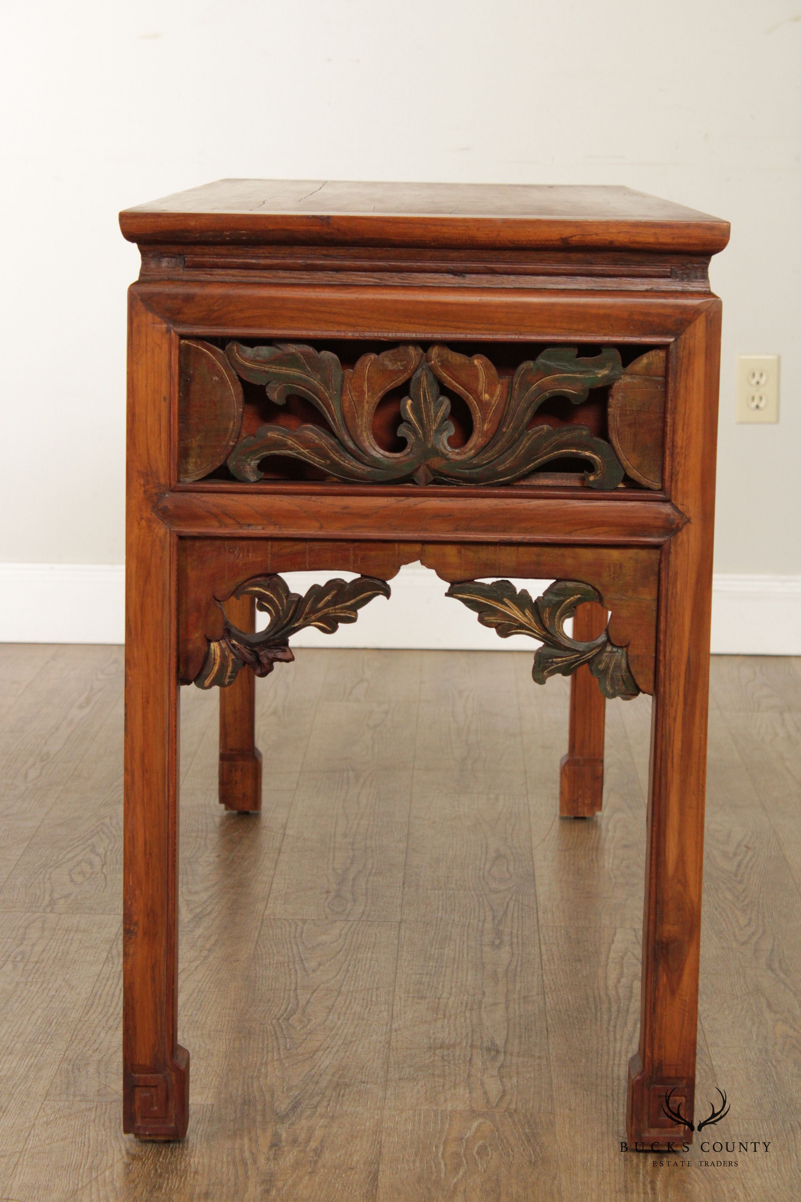 Asian Hardwood Carved Two-Drawer Console Table