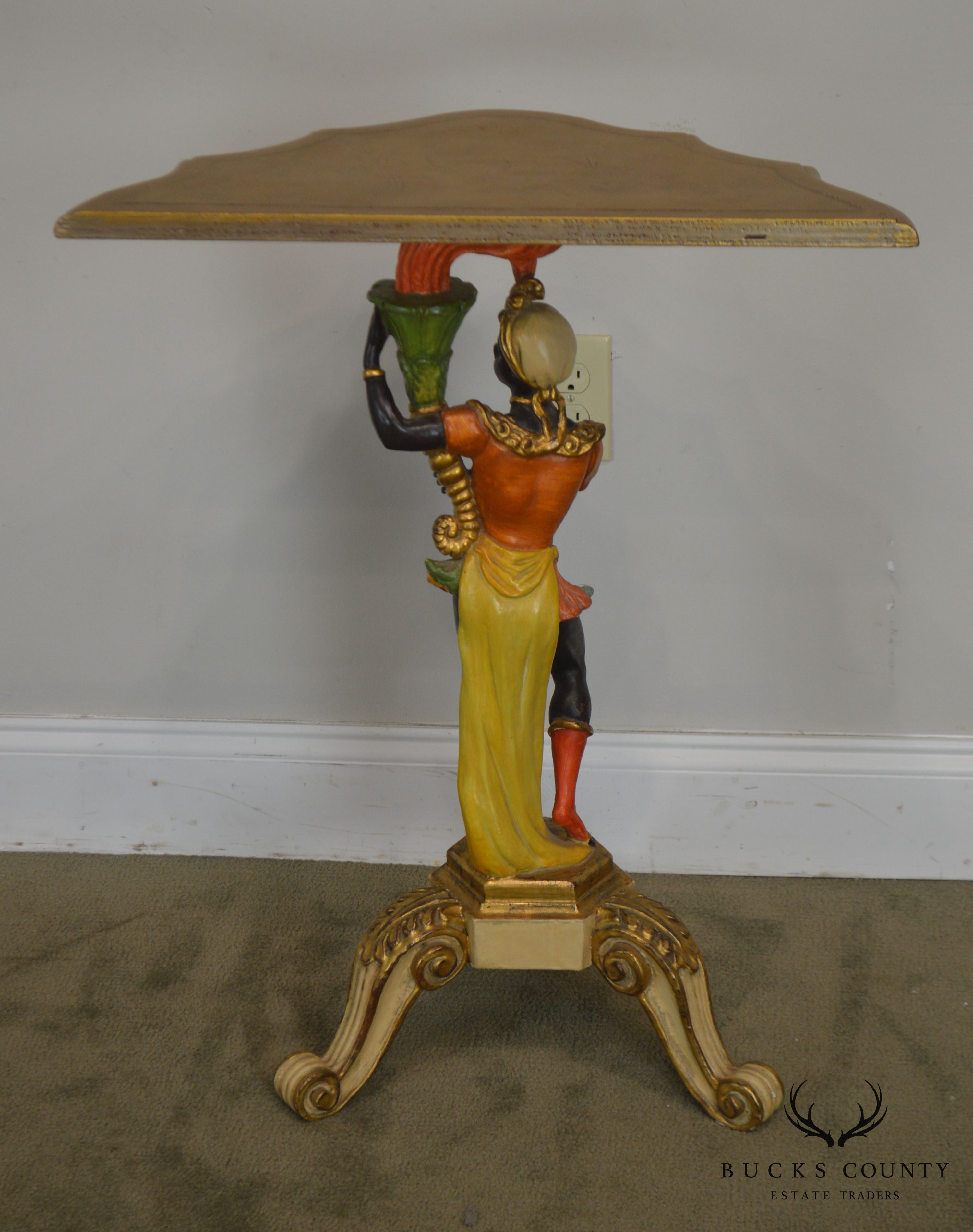 Italian Vintage Gilt Polychrome Carved Blackamoor Pedestal Console Table