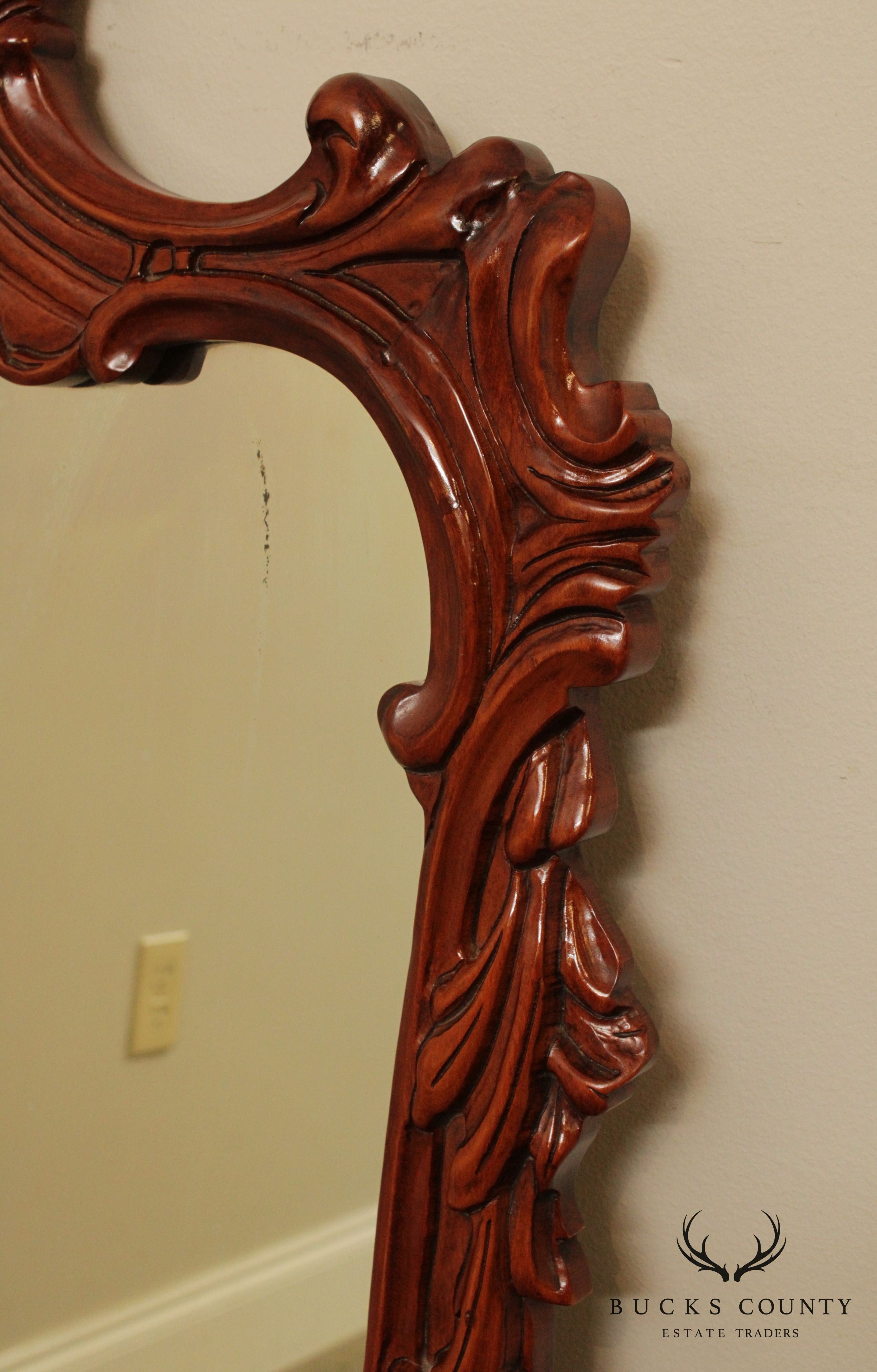 French Louis XV Style Vintage Carved Mahogany Frame Wall Mirror