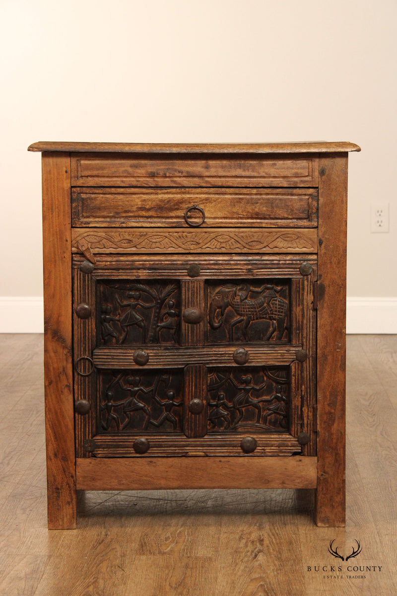 Anglo Indian Carved Panel Nightstand Cabinet
