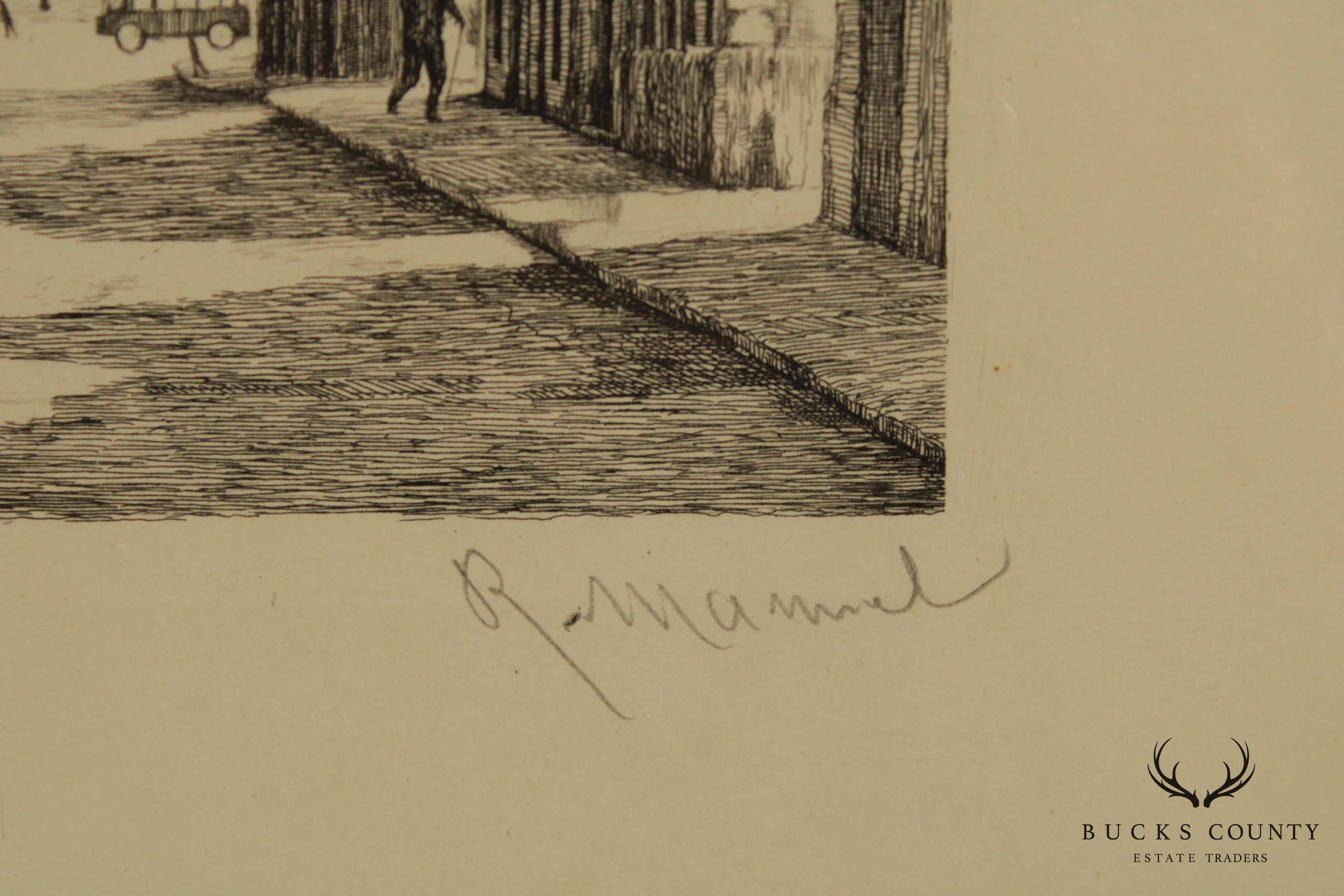 French Paris Street Scene Pair of Etchings