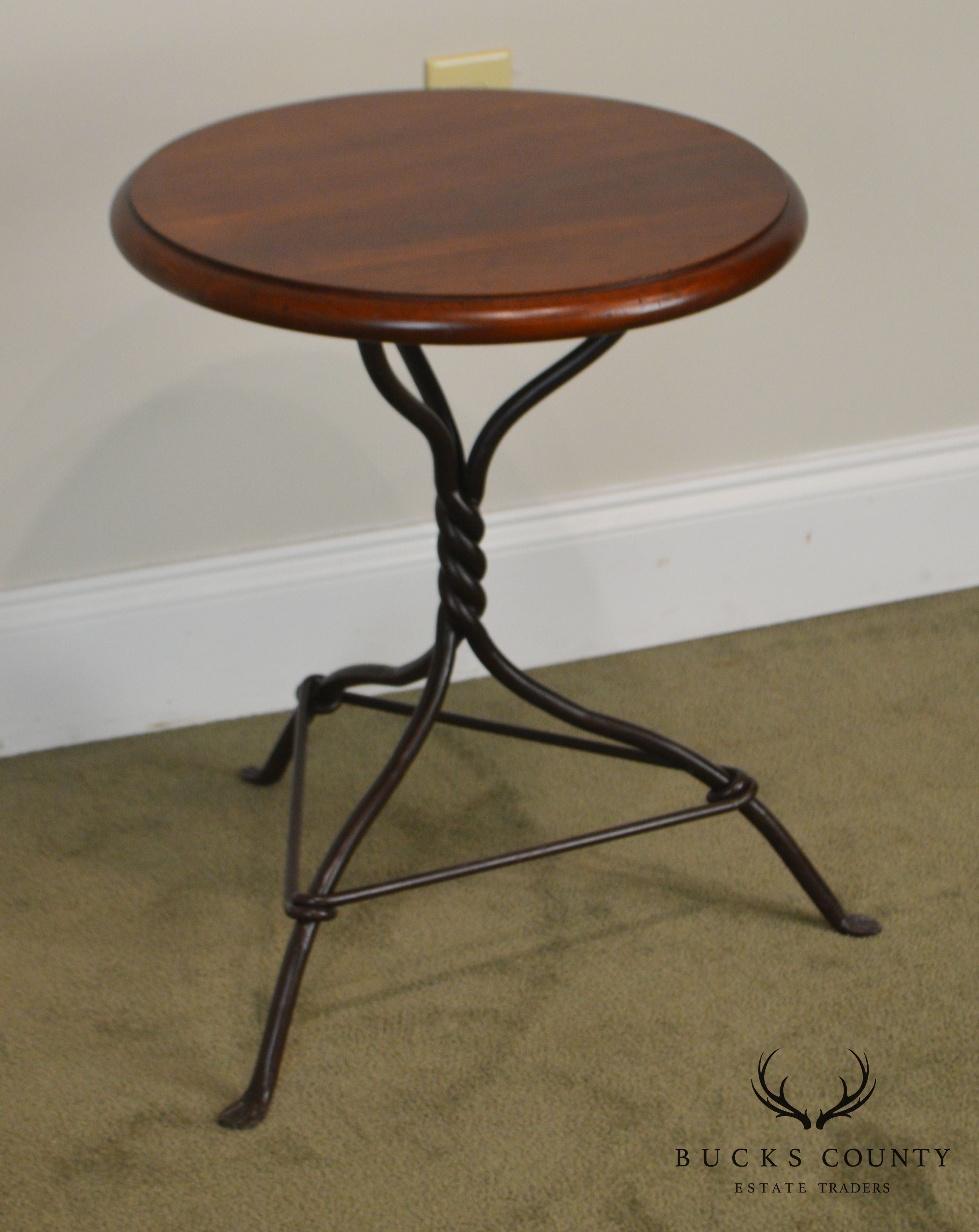 Charleston Forge Pair Twist Iron Base Round Cherry Top Side Tables