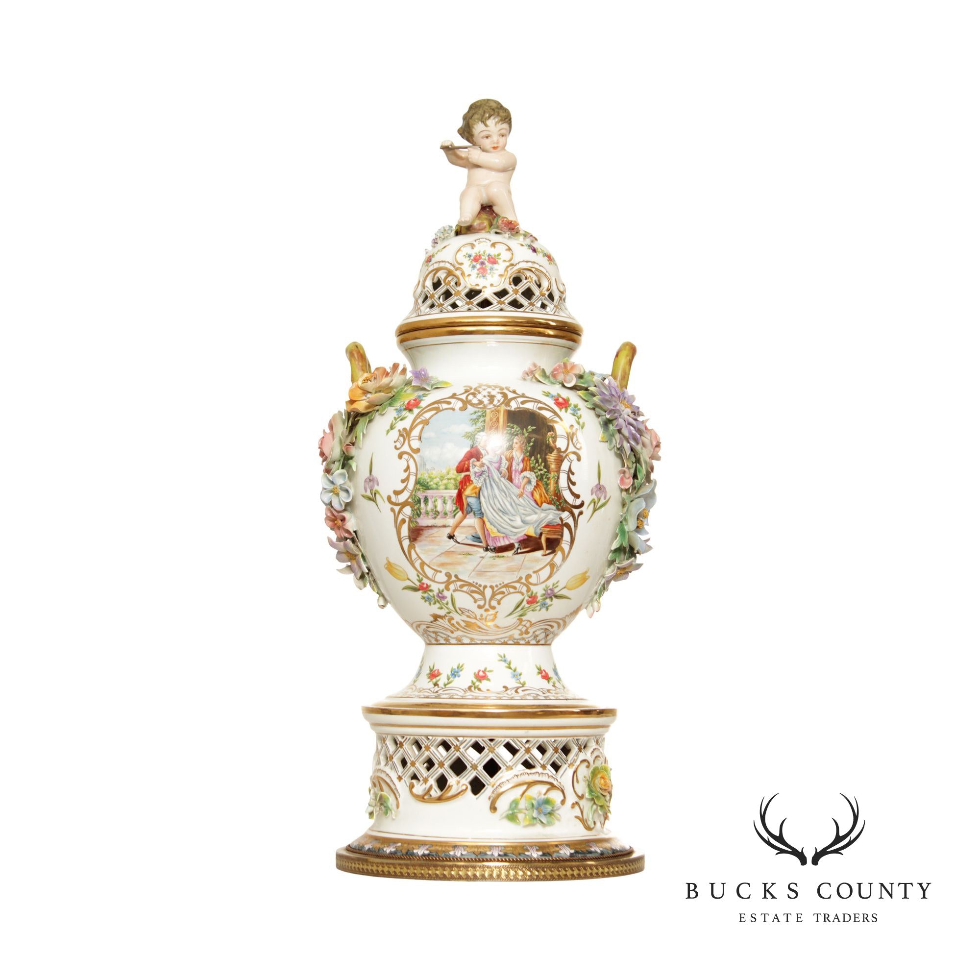 Rococo Revival 20th C. Porcelain Decorative Potpourri Urn