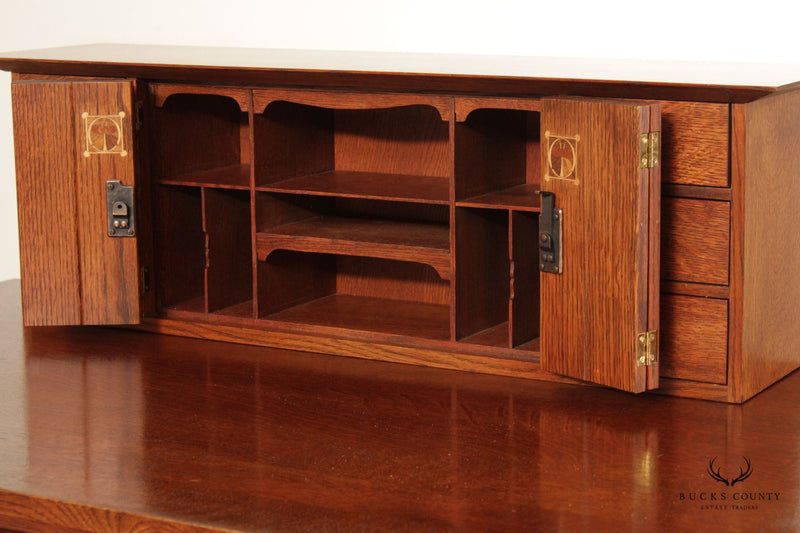 Stickley Harvey Ellis Inlaid Oak Writing Desk with Organizer
