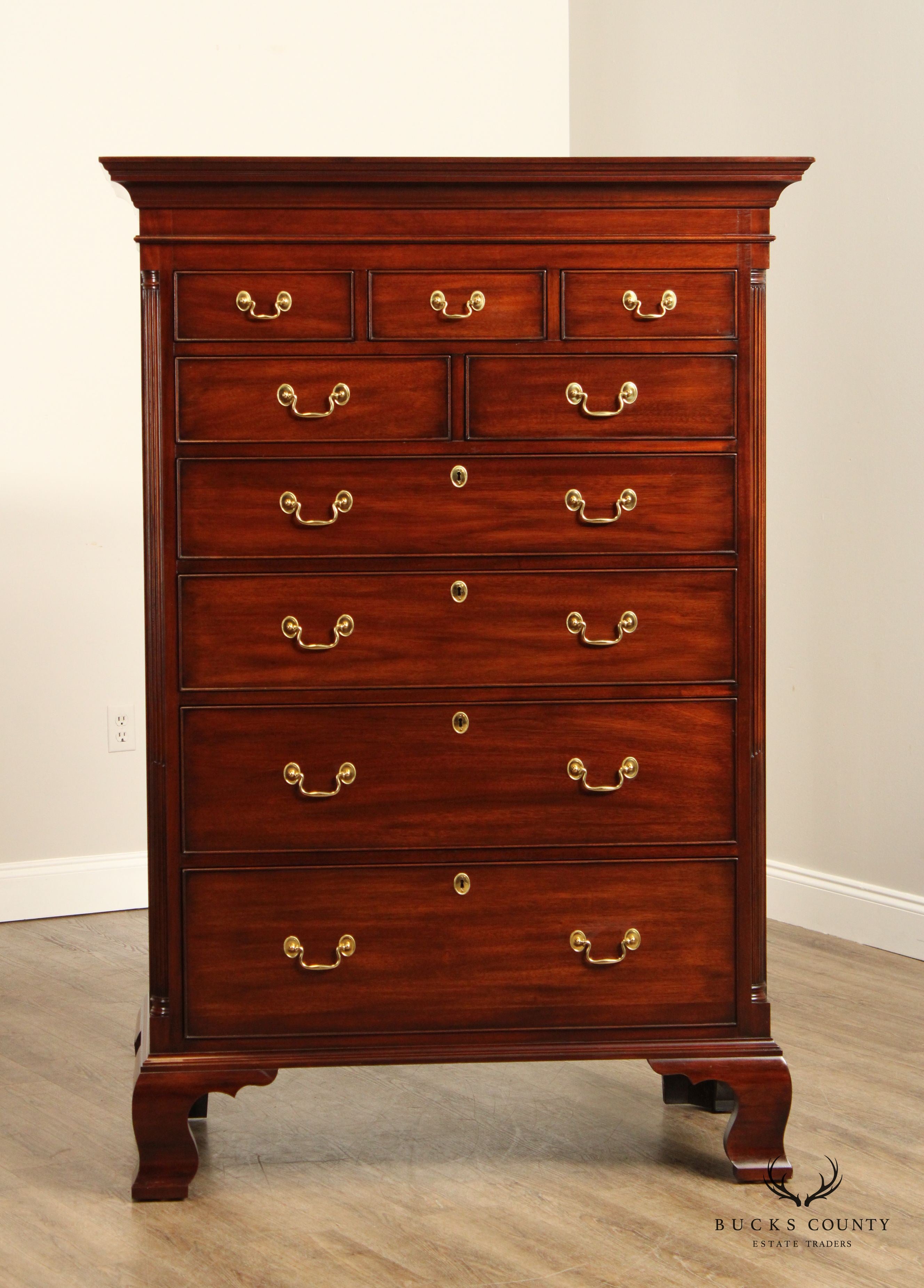 Henkel Harris Chippendale Style Mahogany New Market Tall Chest