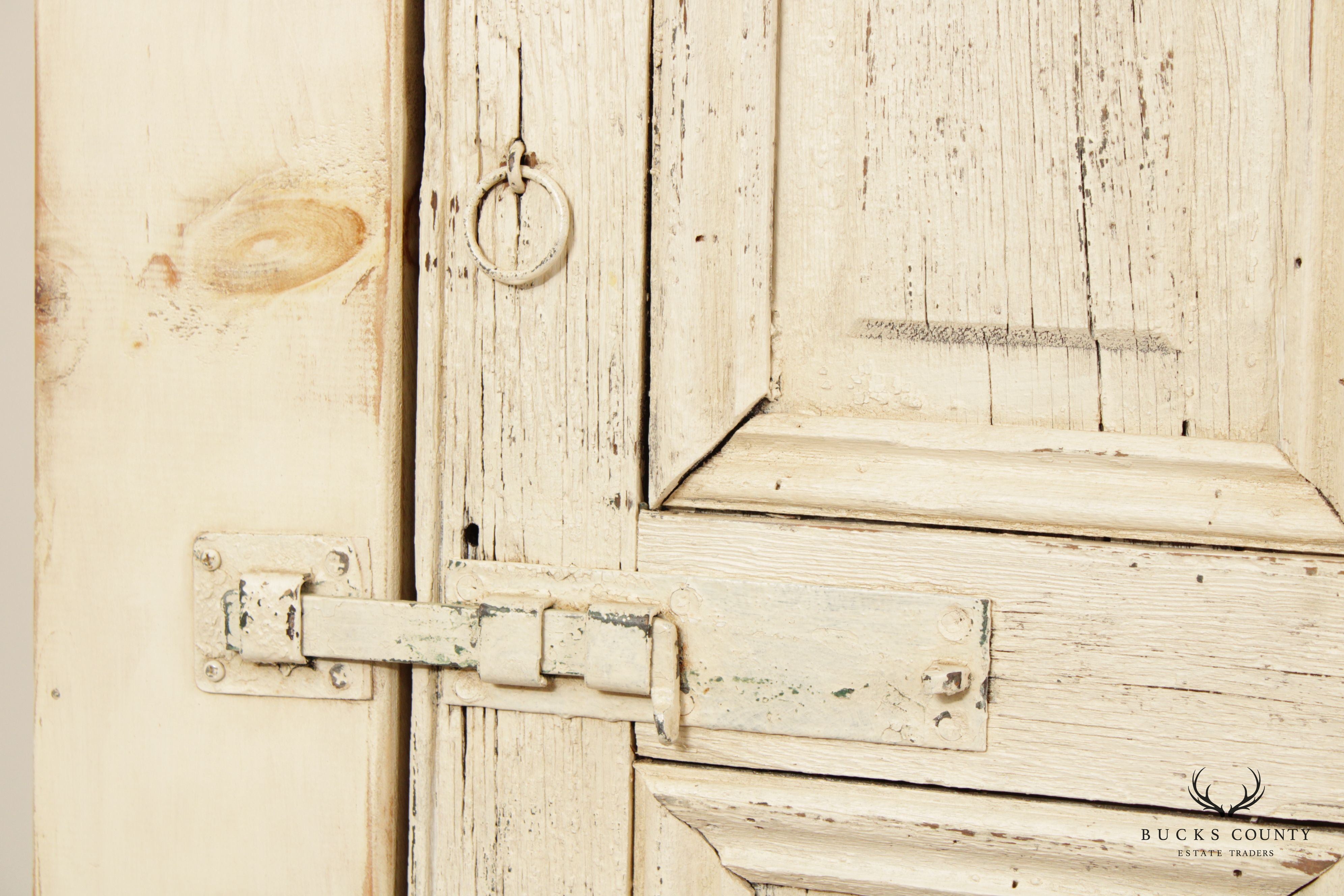 Farmhouse Style White Painted Pine Pantry Cabinet