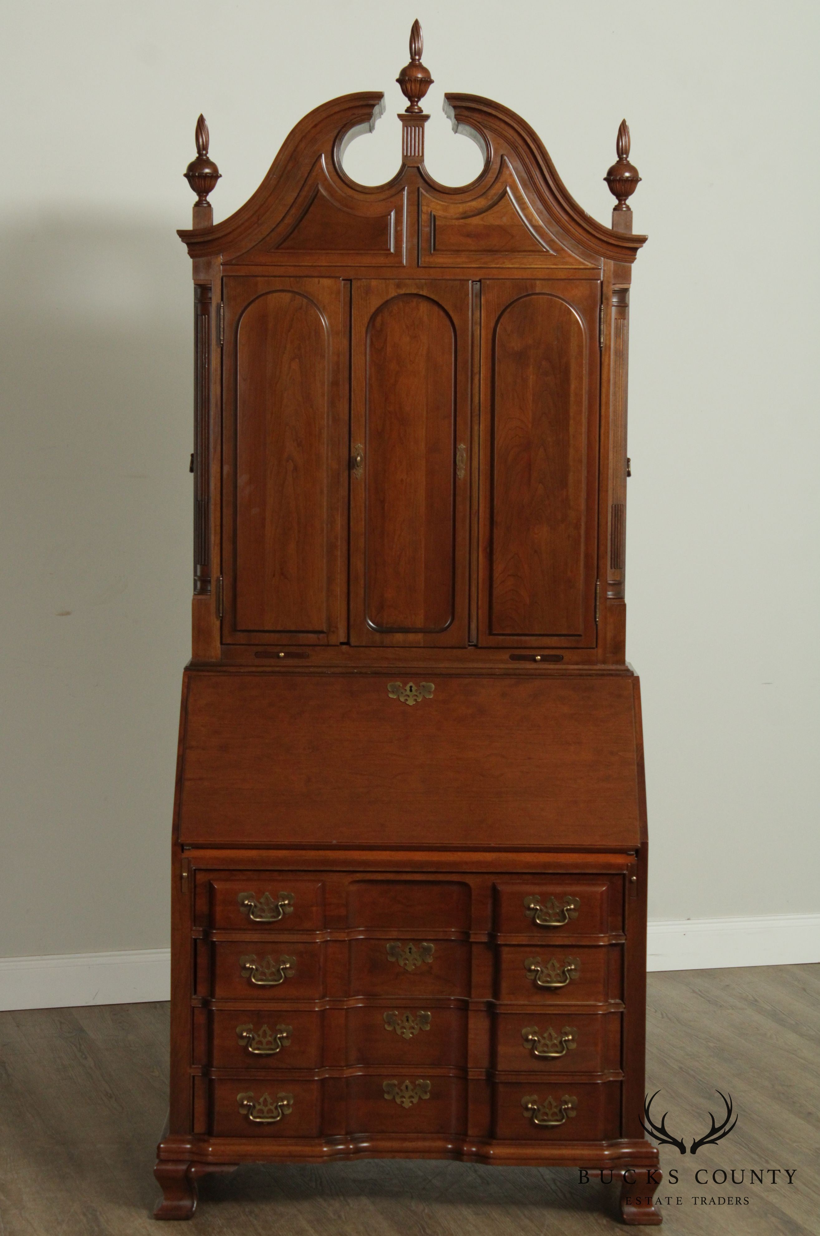 Maddox Chippendale Style Cherry Clock Front Secretary Desk