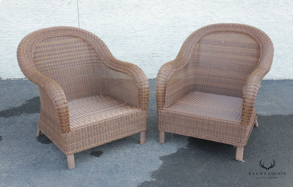 Victorian Style Pair of Woven Outdoor Wicker Armchairs