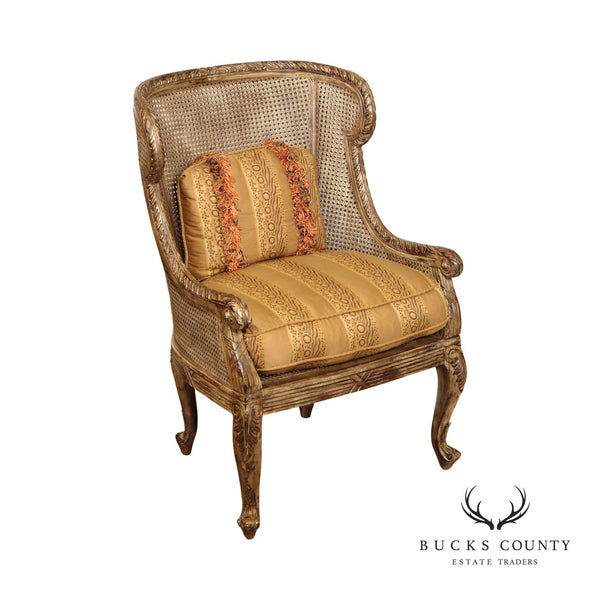French Style Wooden Double Caned Wing Back Chair
