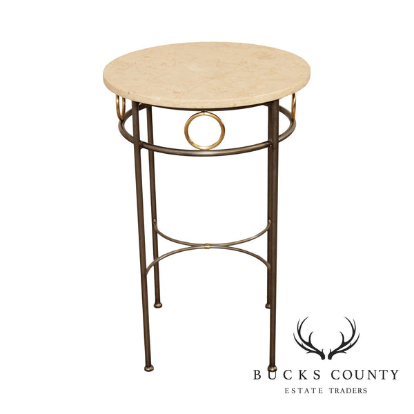 Forged Steel Base Round Marble Top Side Table