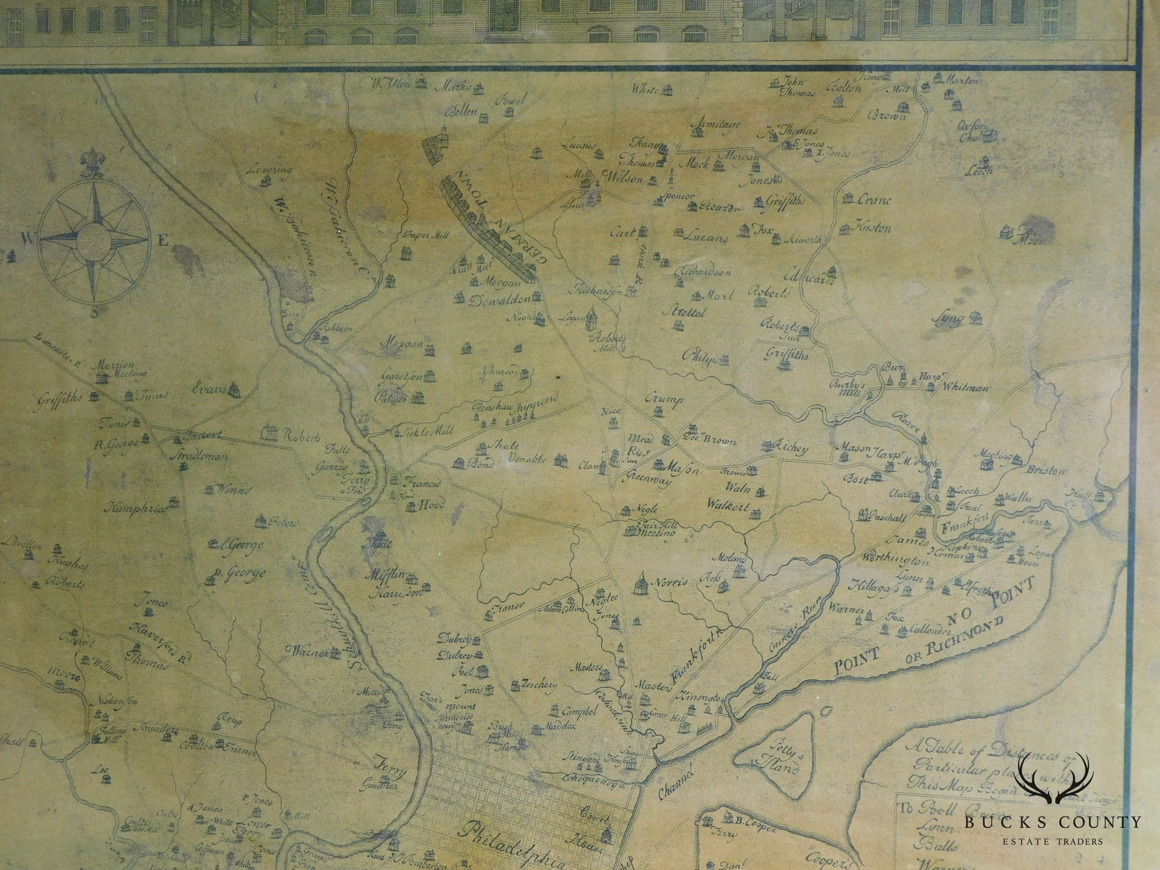 Antique 1750 Framed Map of Philadelphia and Parts Adjacent : David Lobach