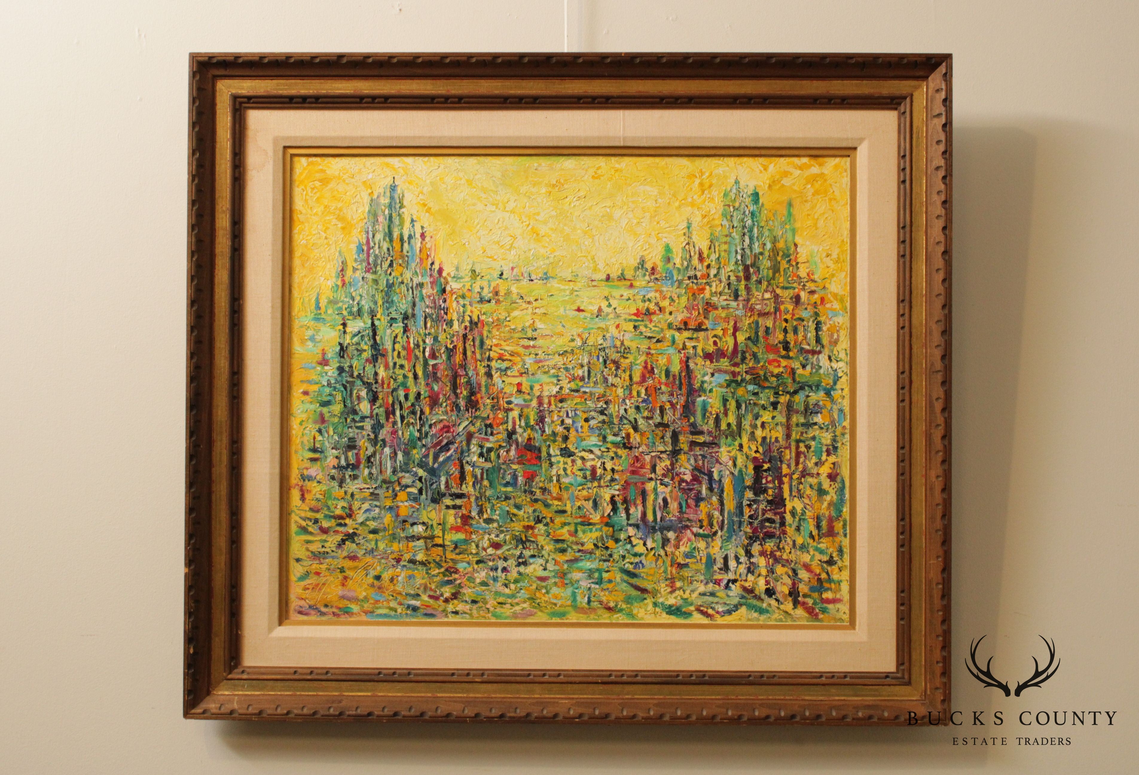 Charles Melohs 'Sunrise Over New York' Abstract Oil Painting